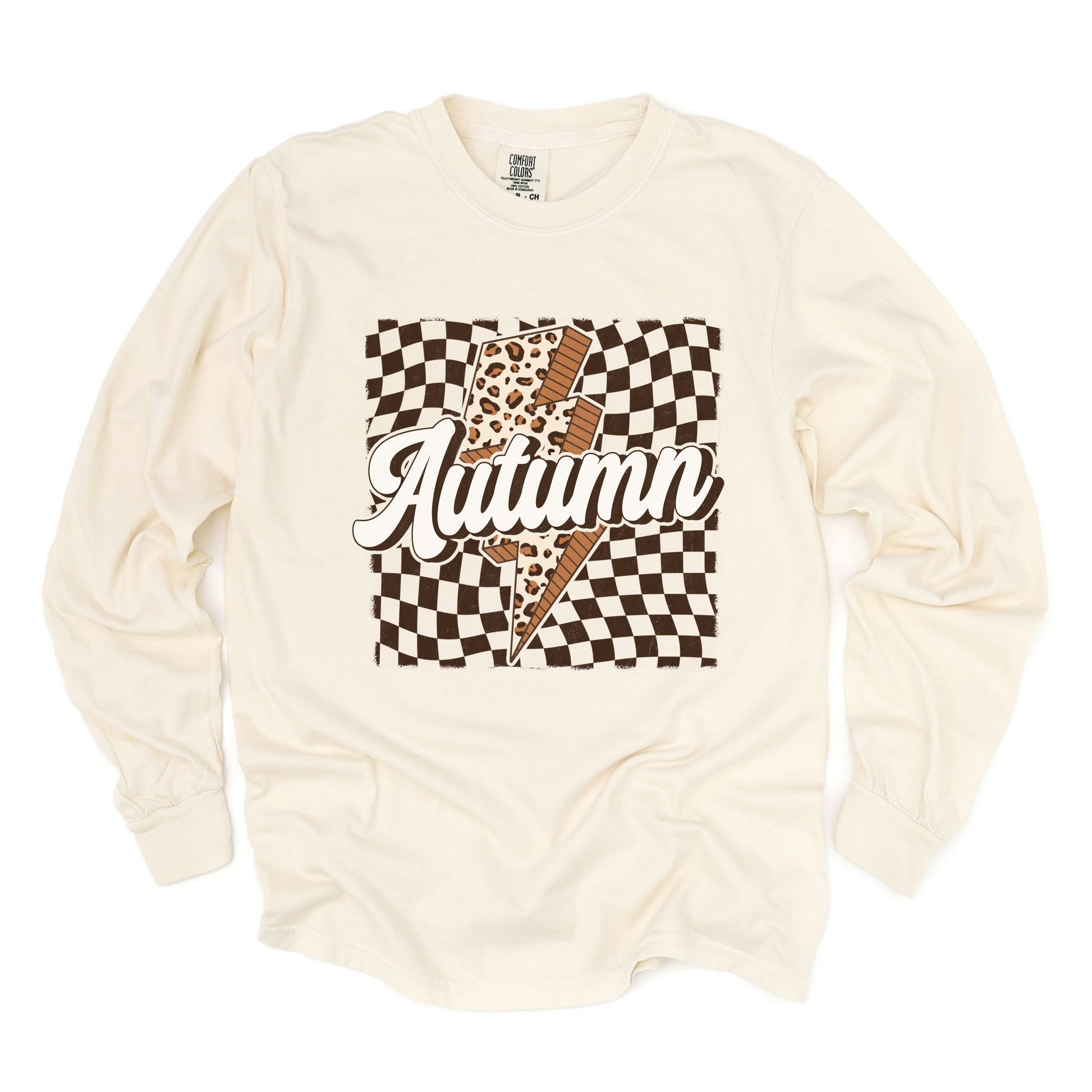 Autumn Lightning Checkered - Women's Garment Dyed Long Sleeve Graphic T-Shirt