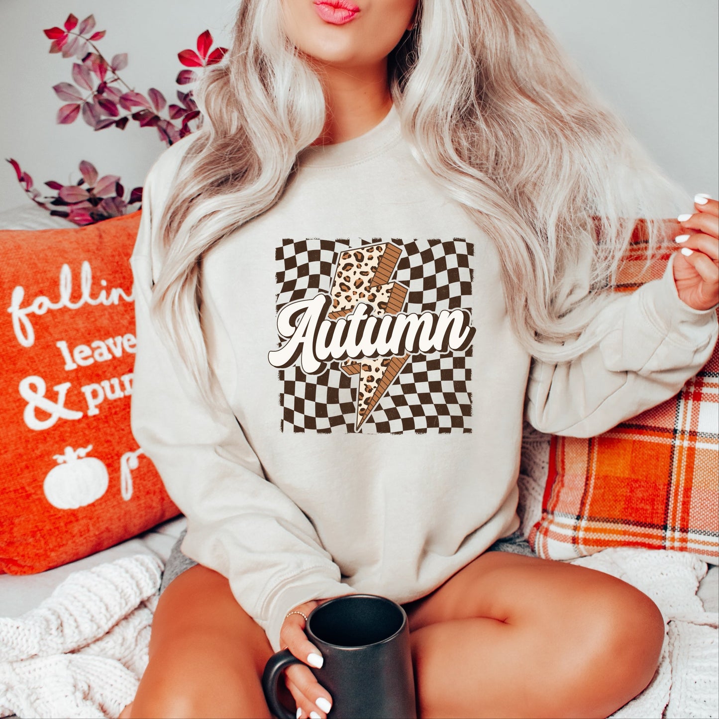 Autumn Lightning Checkered - Women's Graphic Sweatshirt
