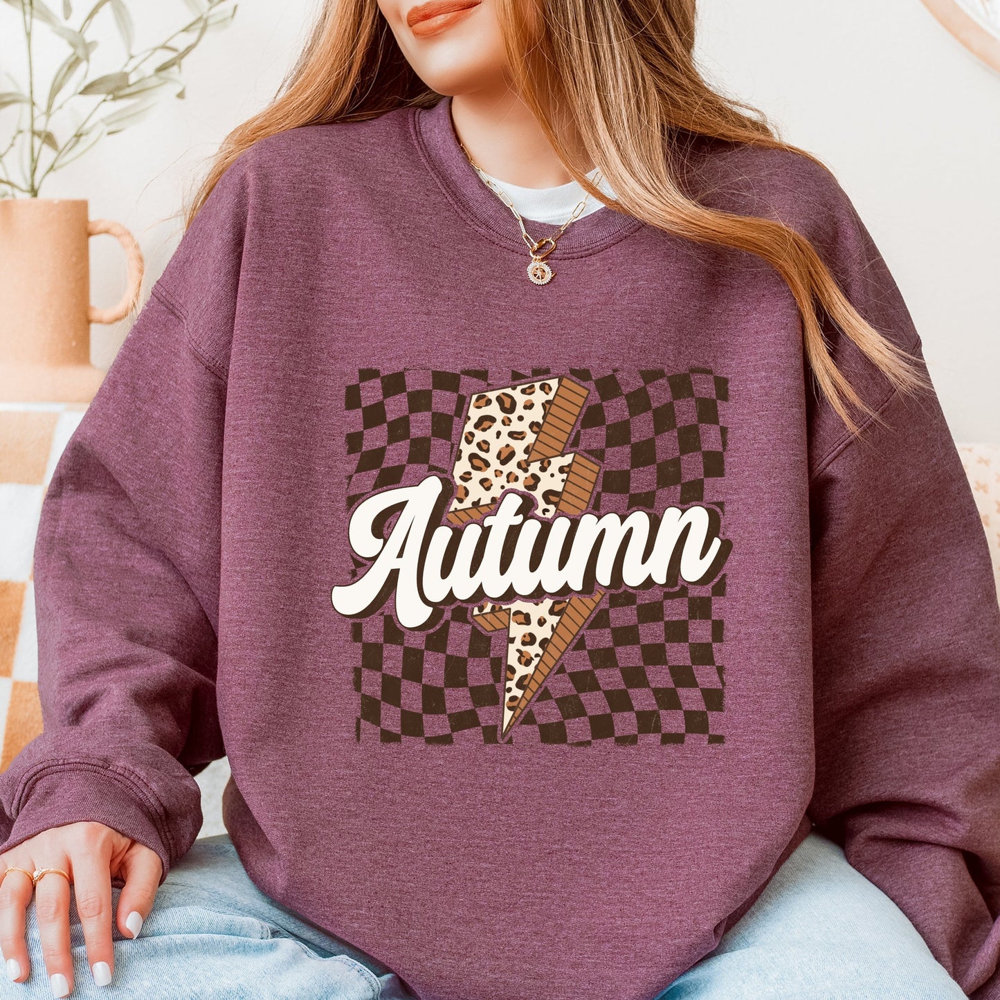 Autumn Lightning Checkered - Women's Graphic Sweatshirt