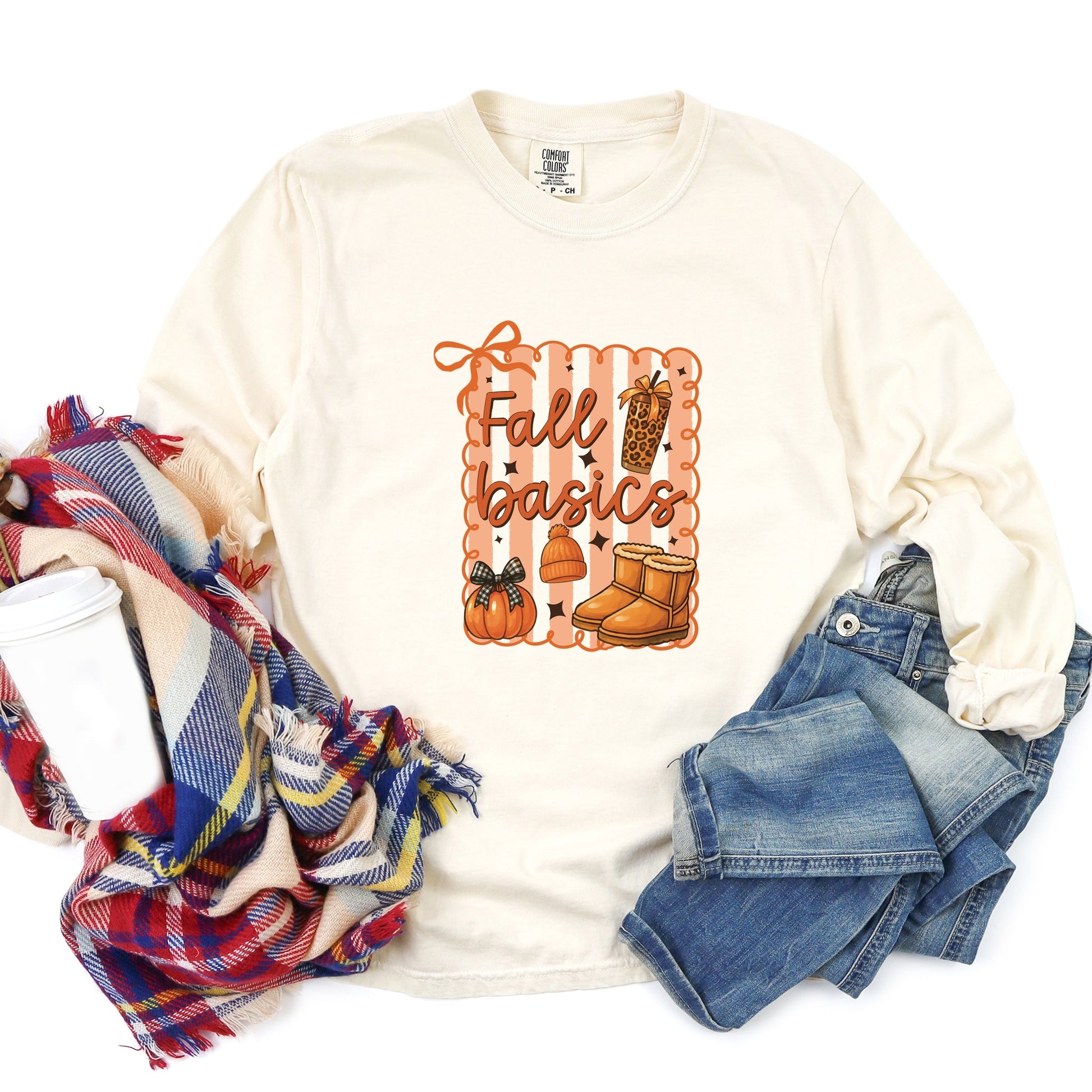 Fall Basics Boots Striped - Women's Garment Dyed Long Sleeve Graphic T-Shirt