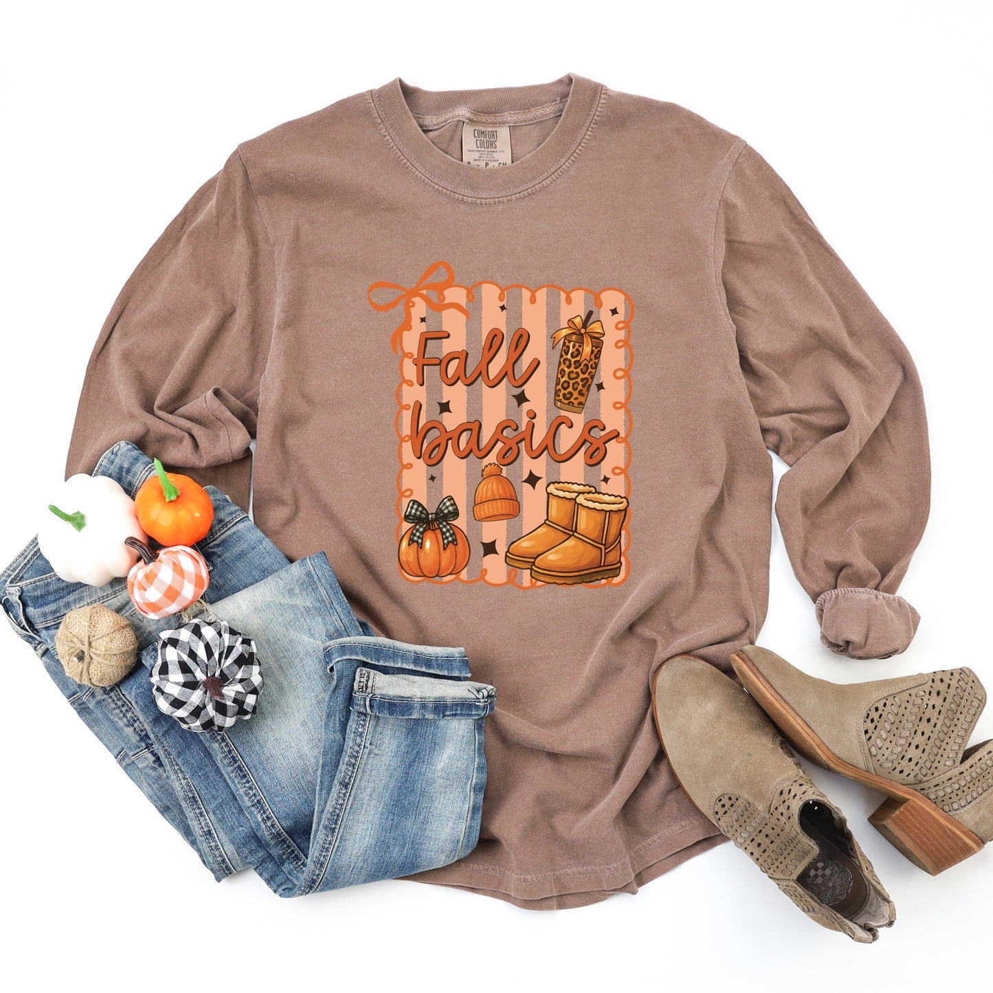 Fall Basics Boots Striped - Women's Garment Dyed Long Sleeve Graphic T-Shirt