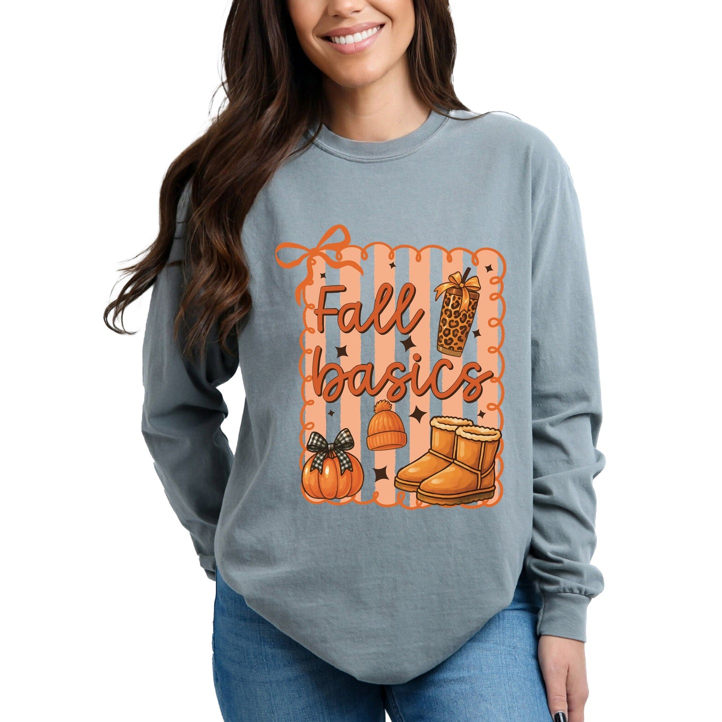 Fall Basics Boots Striped - Women's Garment Dyed Long Sleeve Graphic T-Shirt