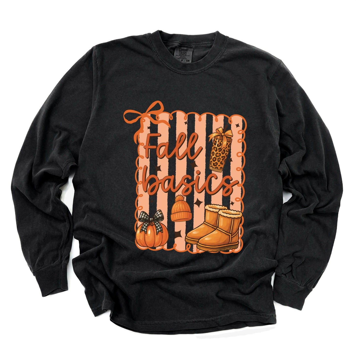 Fall Basics Boots Striped - Women's Garment Dyed Long Sleeve Graphic T-Shirt