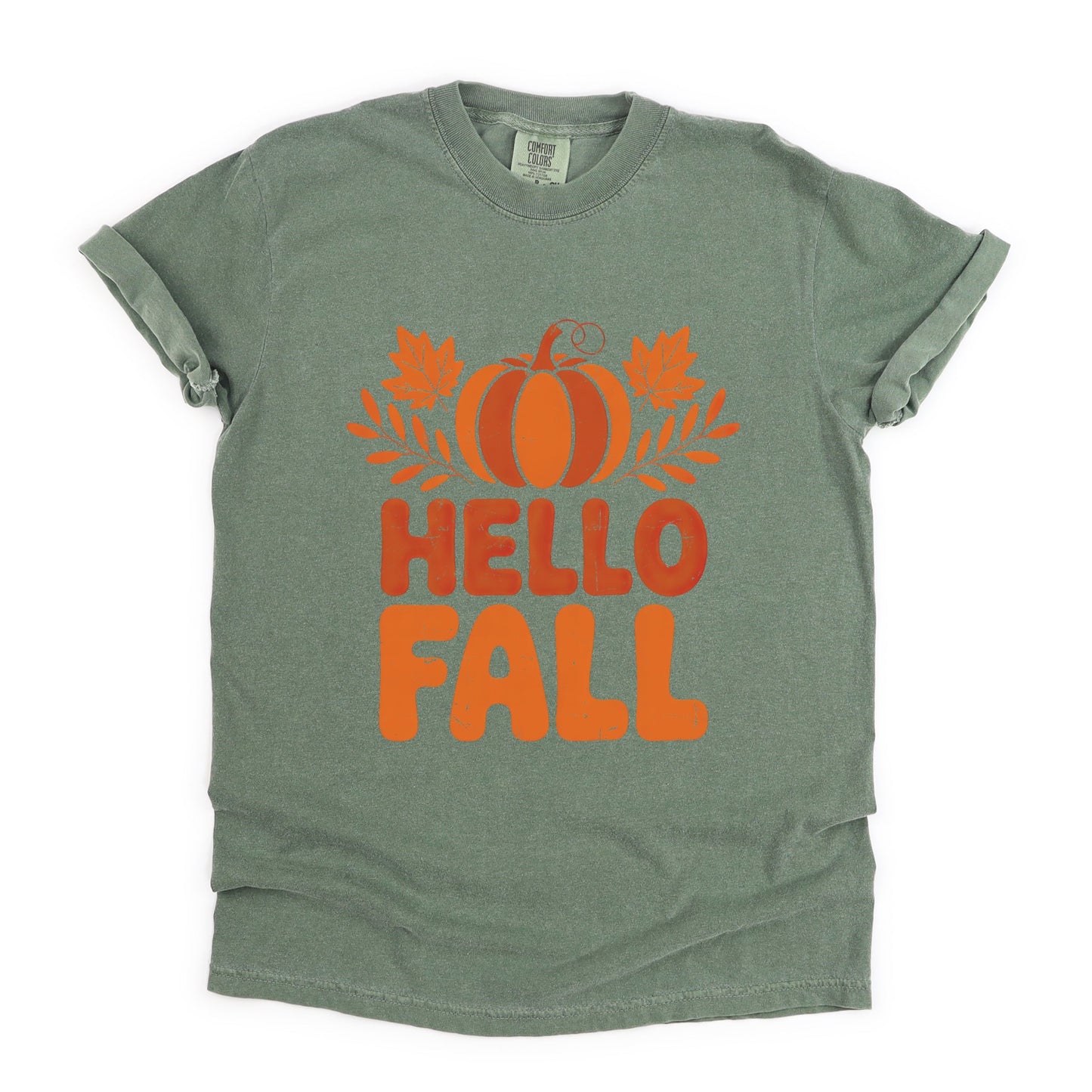 Hello Fall Pumpkin Distressed - Garment Dyed Tee