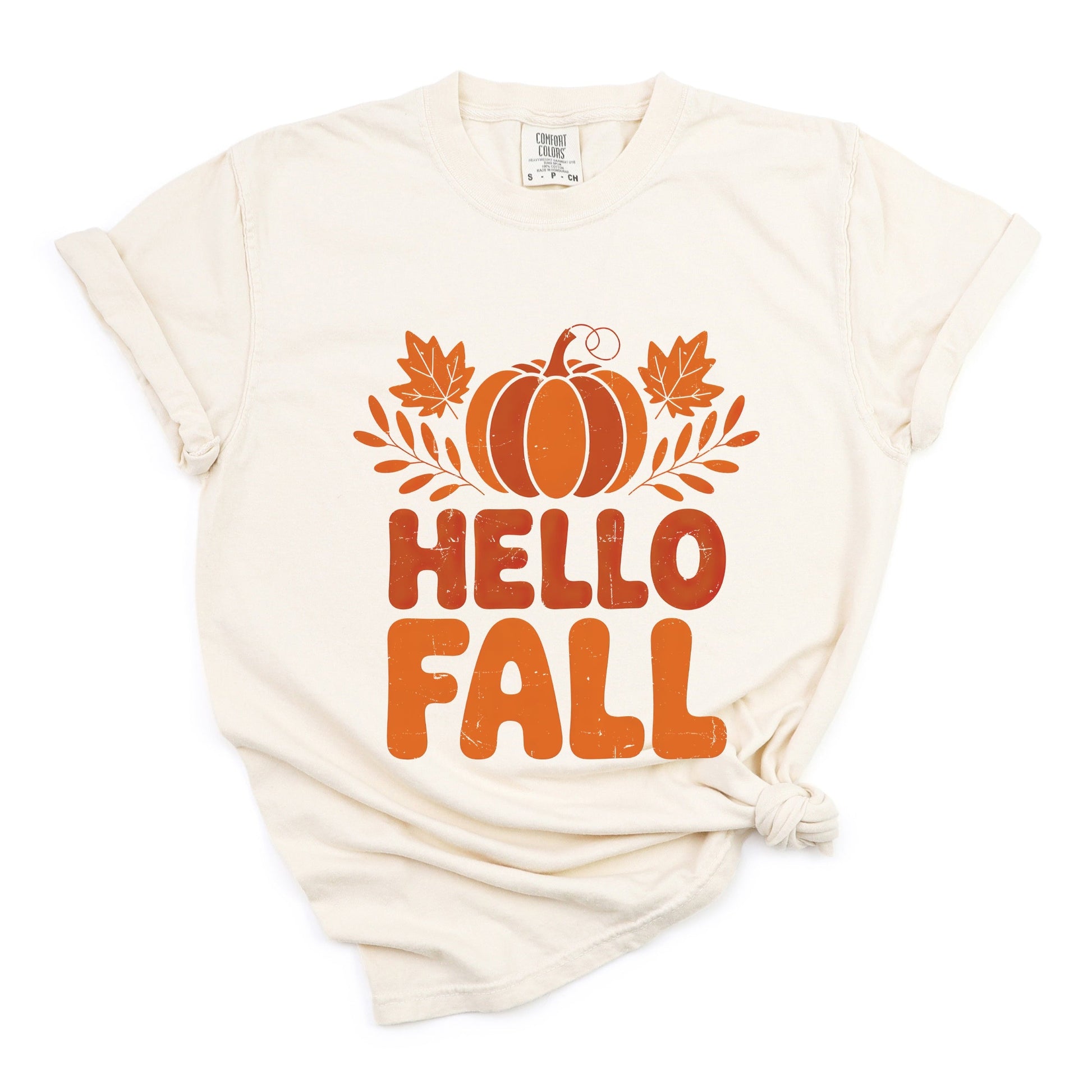 Hello Fall Pumpkin Distressed - Garment Dyed Tee