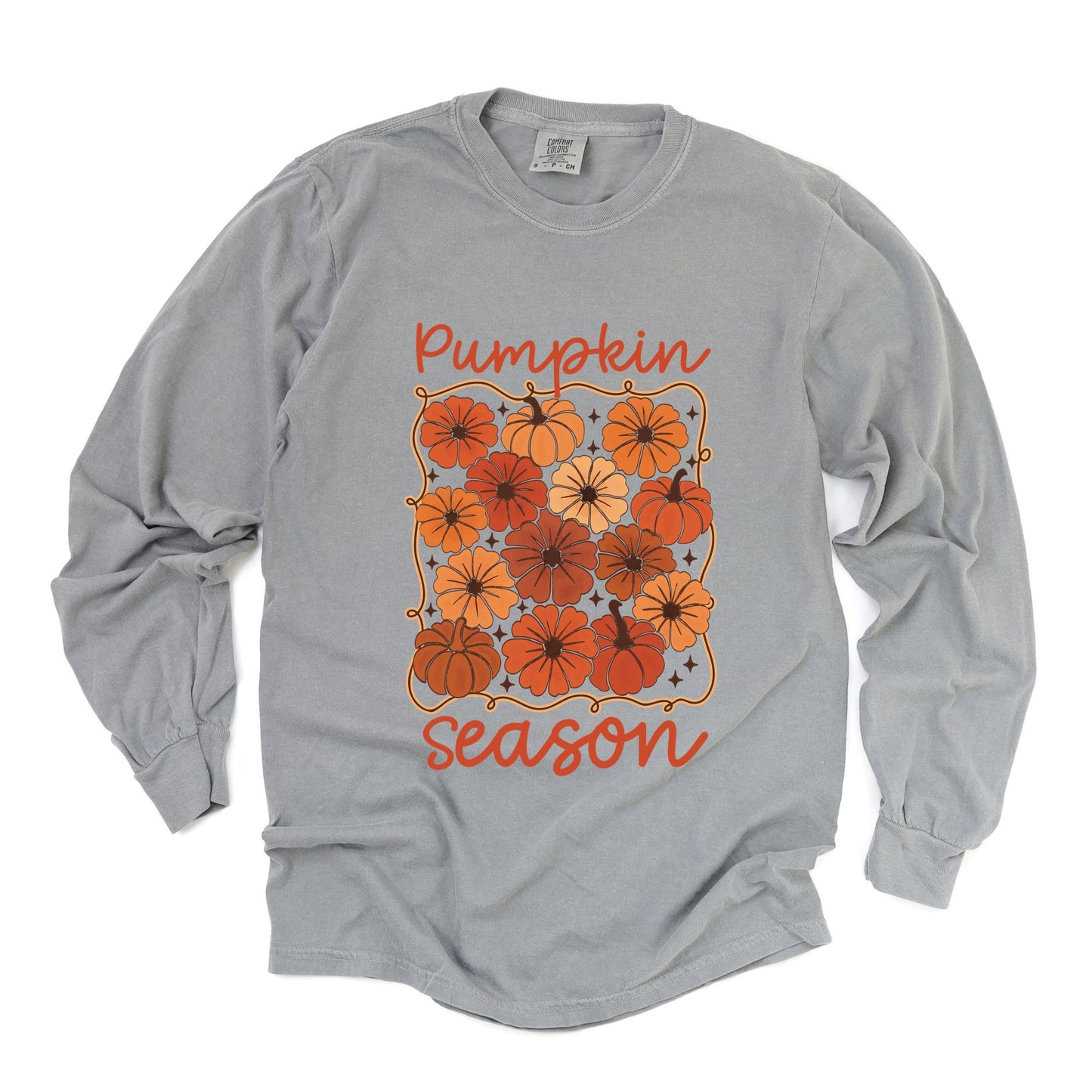 Pumpkin Season Floral - Women's Garment Dyed Long Sleeve Graphic T-Shirt