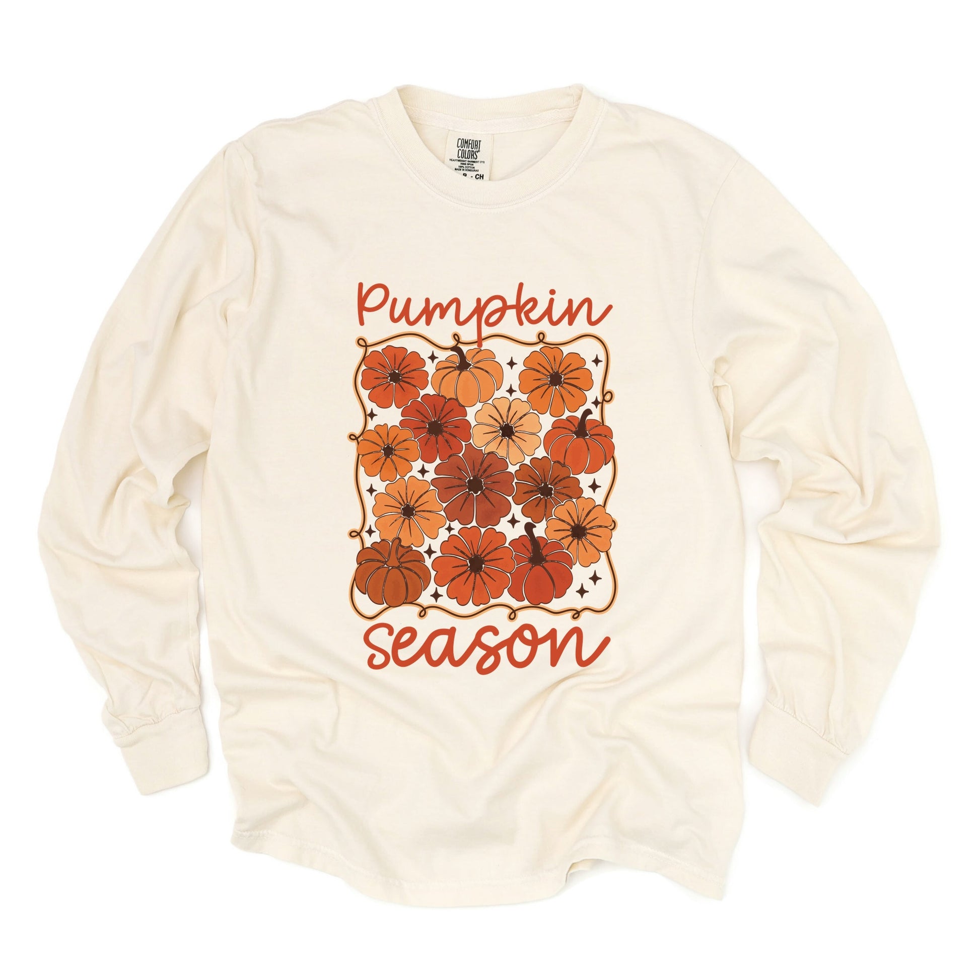 Pumpkin Season Floral - Women's Garment Dyed Long Sleeve Graphic T-Shirt