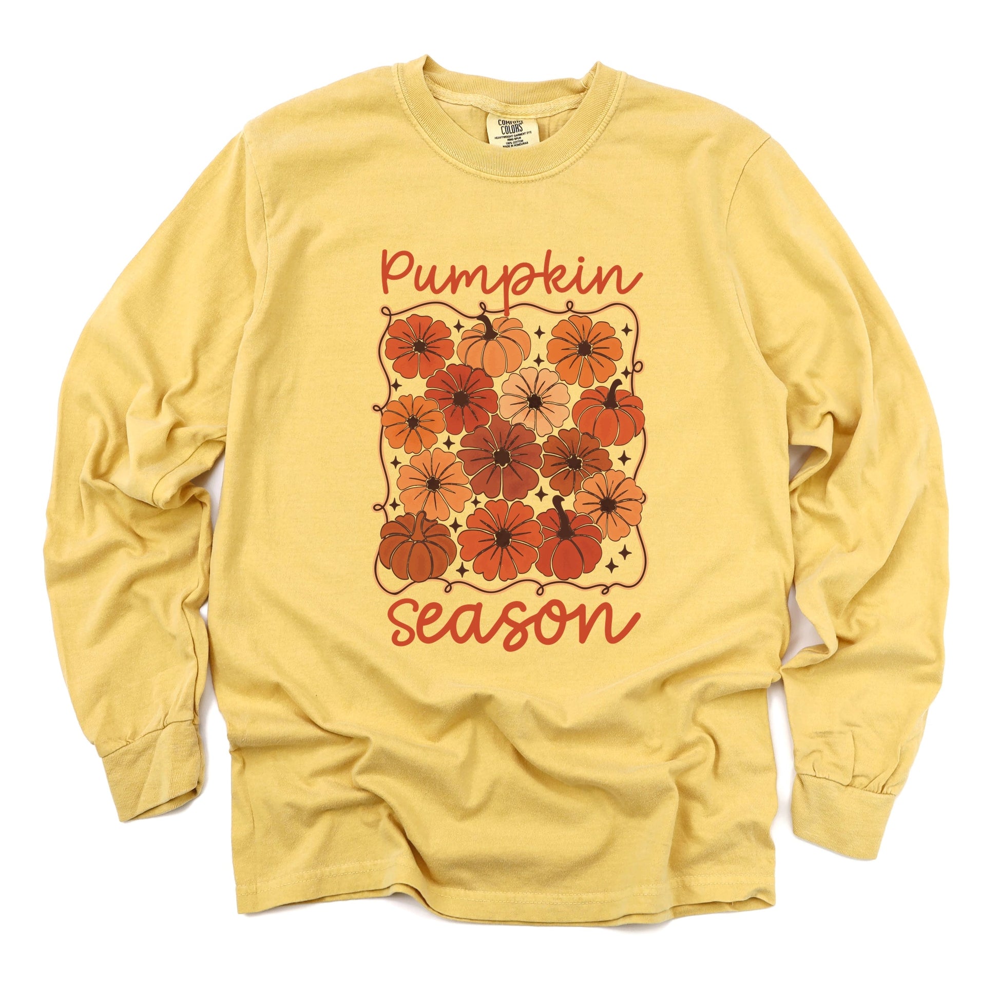 Pumpkin Season Floral - Women's Garment Dyed Long Sleeve Graphic T-Shirt