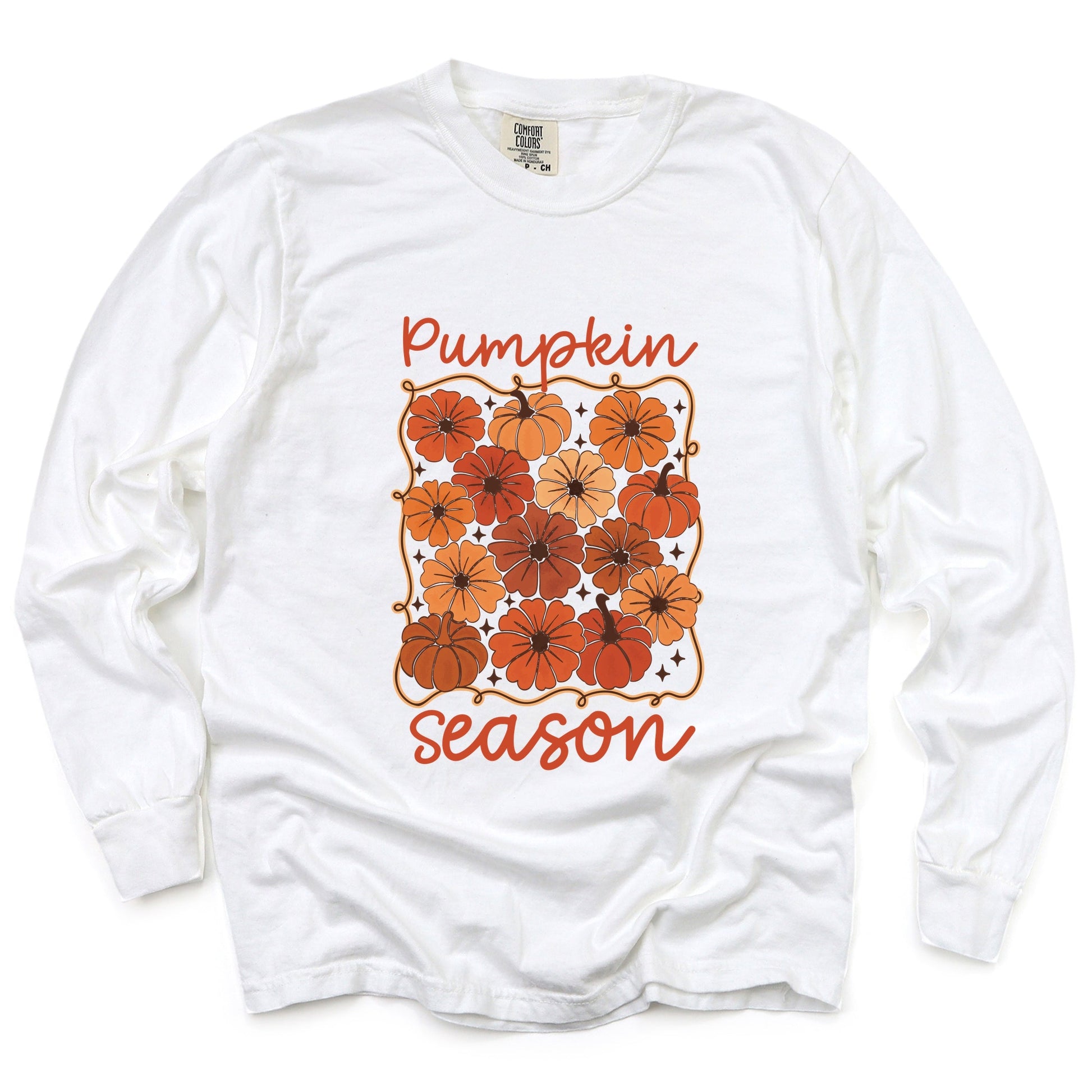 Pumpkin Season Floral - Women's Garment Dyed Long Sleeve Graphic T-Shirt