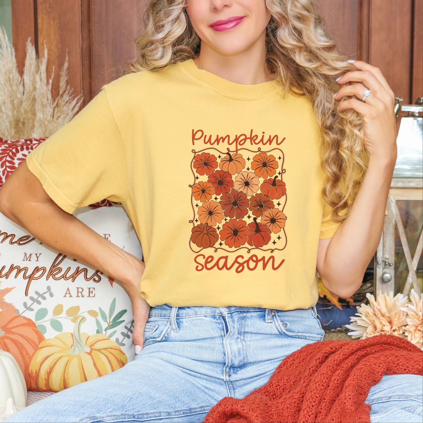 Pumpkin Season Floral - Women's Garment Dyed Graphic T-Shirt