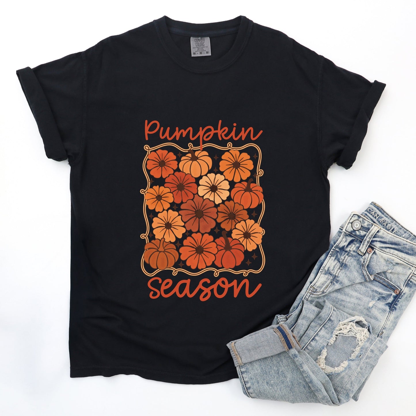 Pumpkin Season Floral - Women's Garment Dyed Graphic T-Shirt