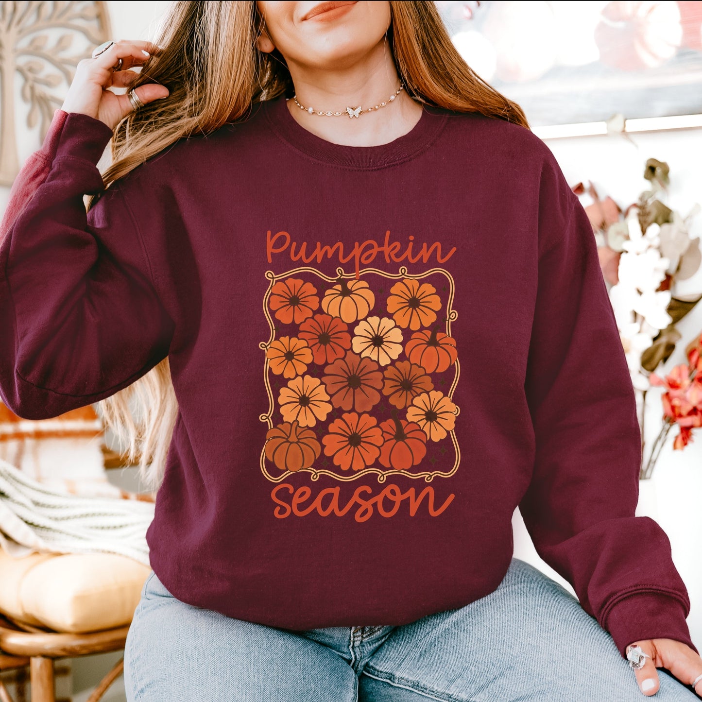Pumpkin Season Floral - Women's Graphic Sweatshirt