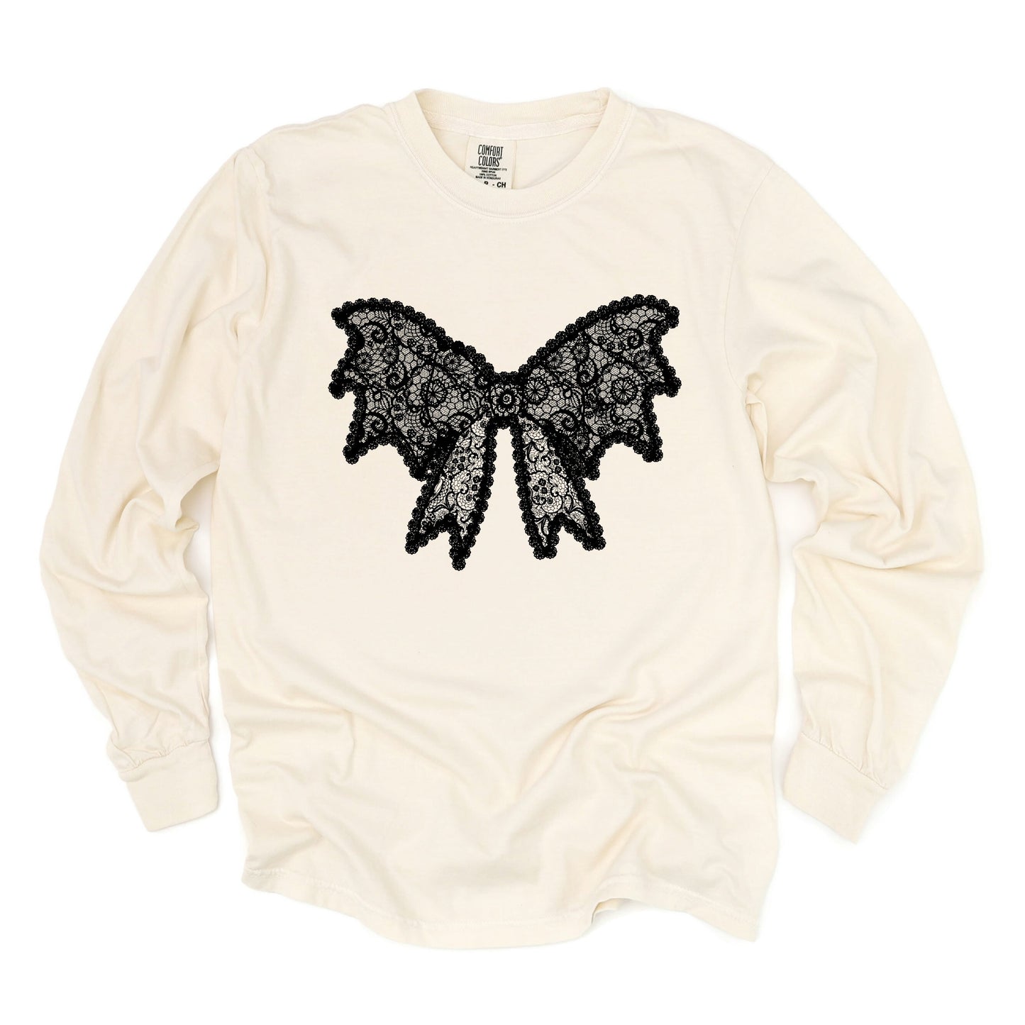 Lace Bow - Women's Garment Dyed Long Sleeve Graphic T-Shirt