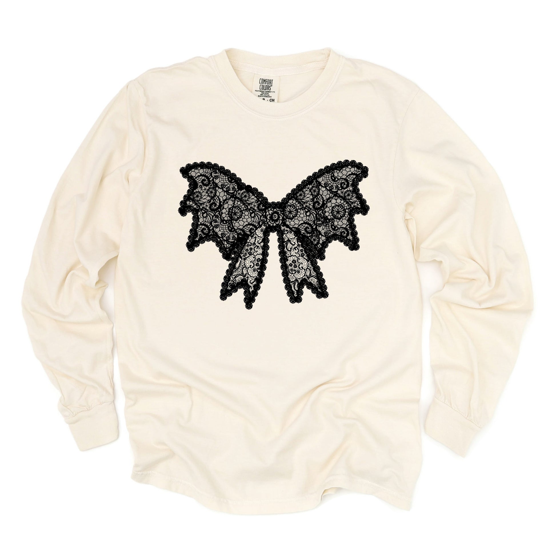 Lace Bow - Women's Garment Dyed Long Sleeve Graphic T-Shirt