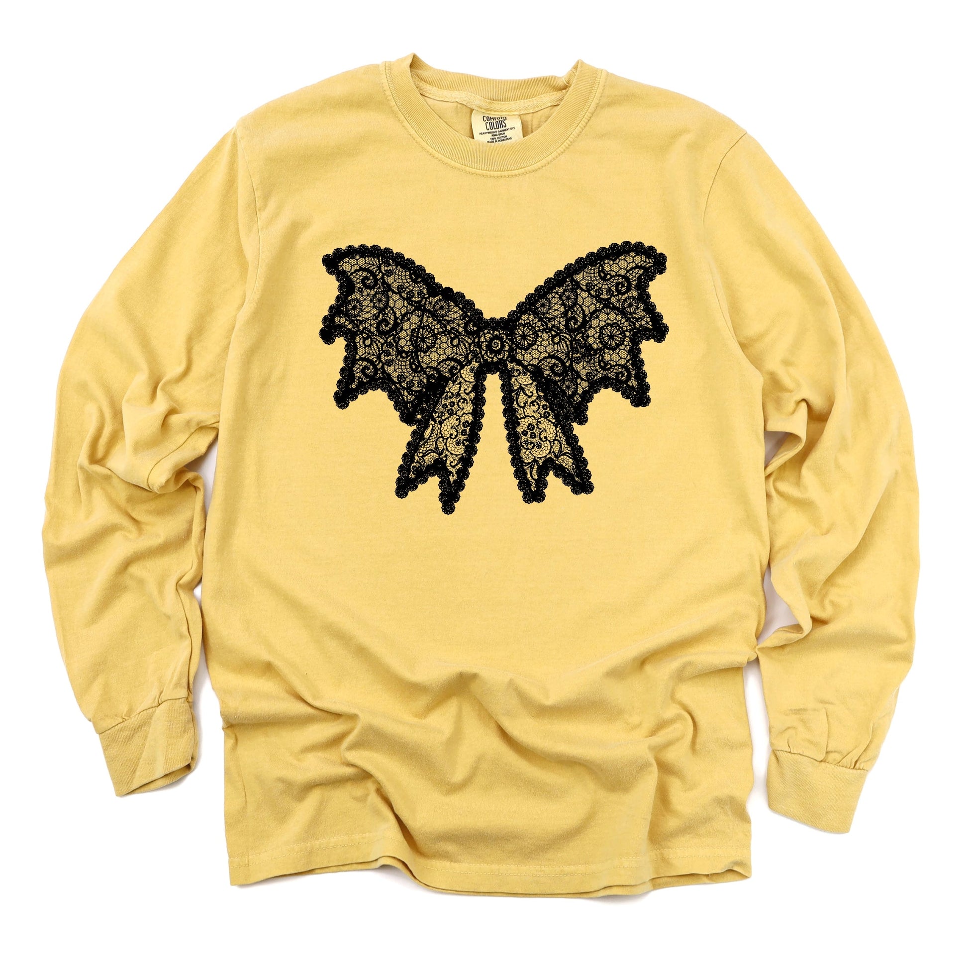 Lace Bow - Women's Garment Dyed Long Sleeve Graphic T-Shirt