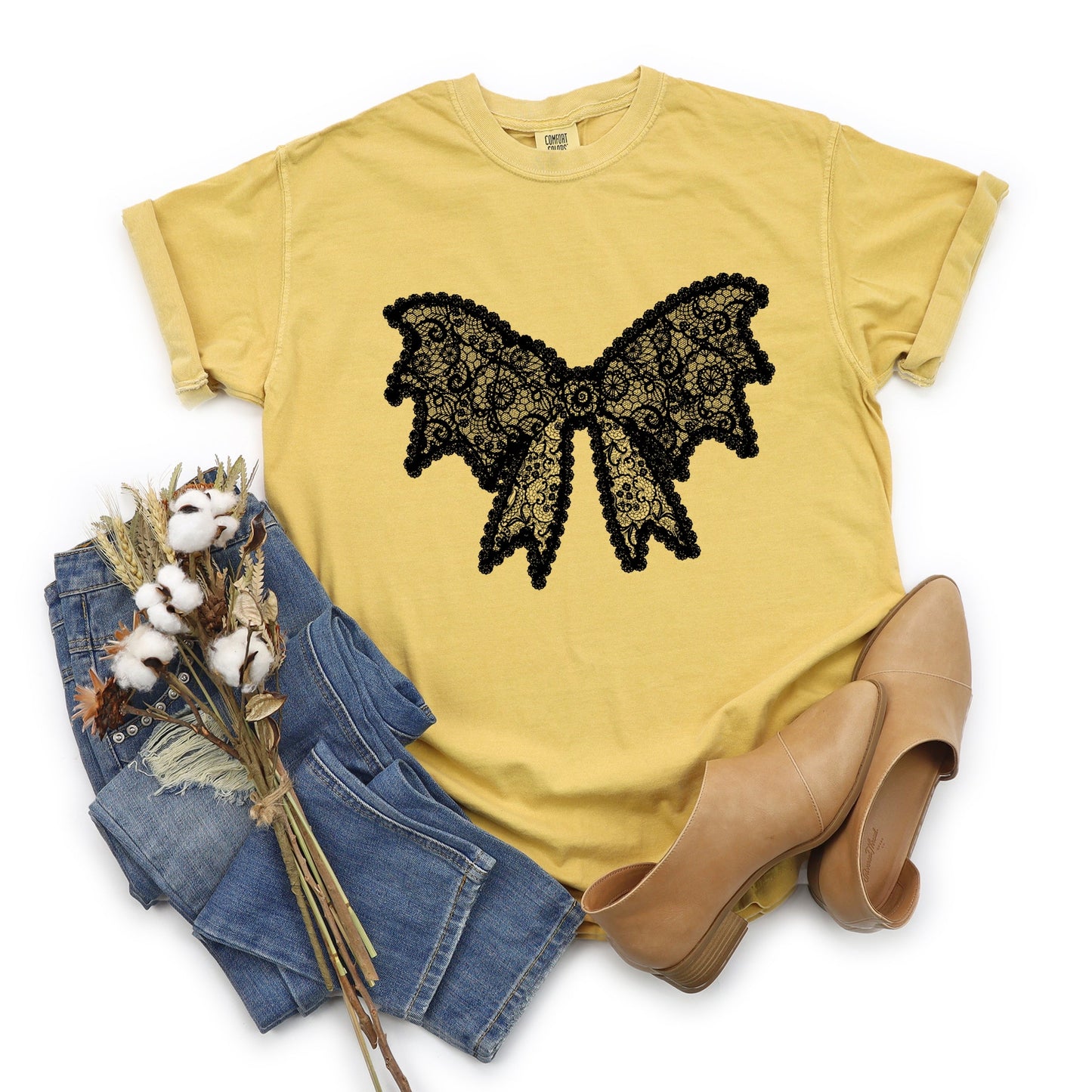 Lace Bow - Women's Garment Dyed Graphic T-Shirt