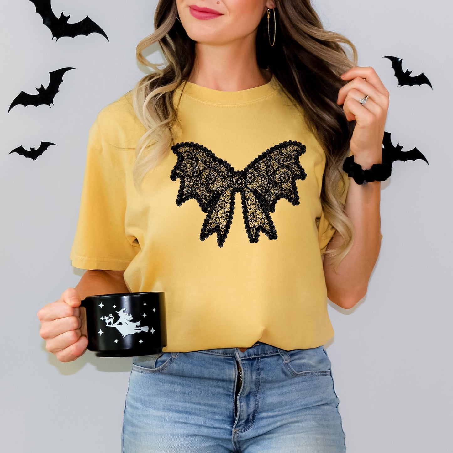 Lace Bow - Women's Garment Dyed Graphic T-Shirt