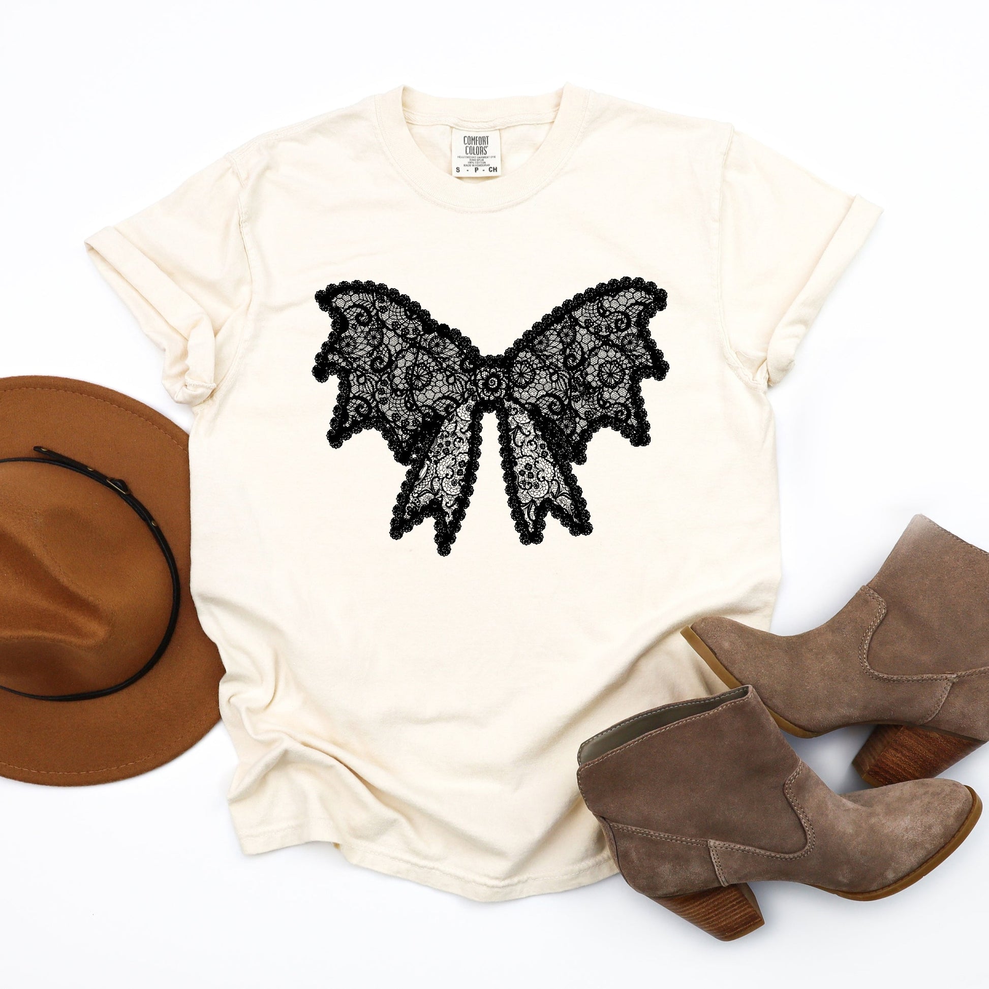 Lace Bow - Women's Garment Dyed Graphic T-Shirt