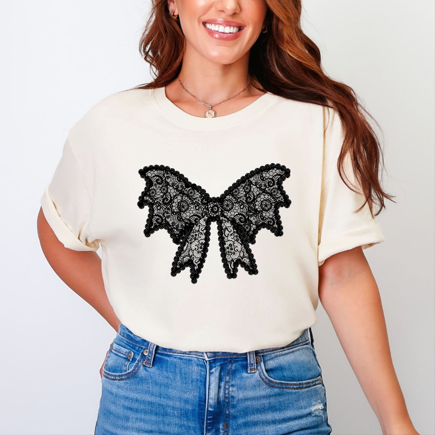 Lace Bow - Women's Garment Dyed Graphic T-Shirt