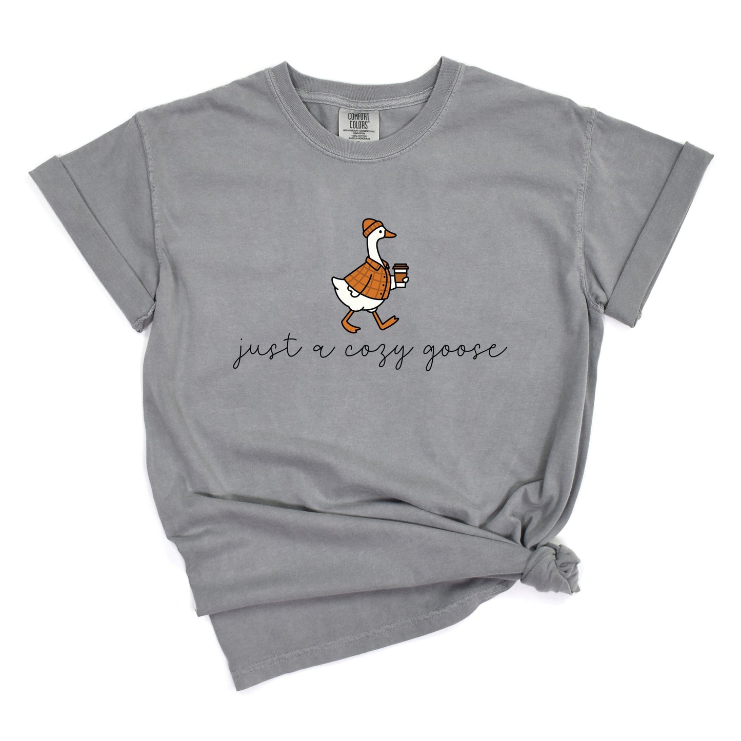 Just A Cozy Goose Plaid - Women's Garment Dyed Graphic T-Shirt