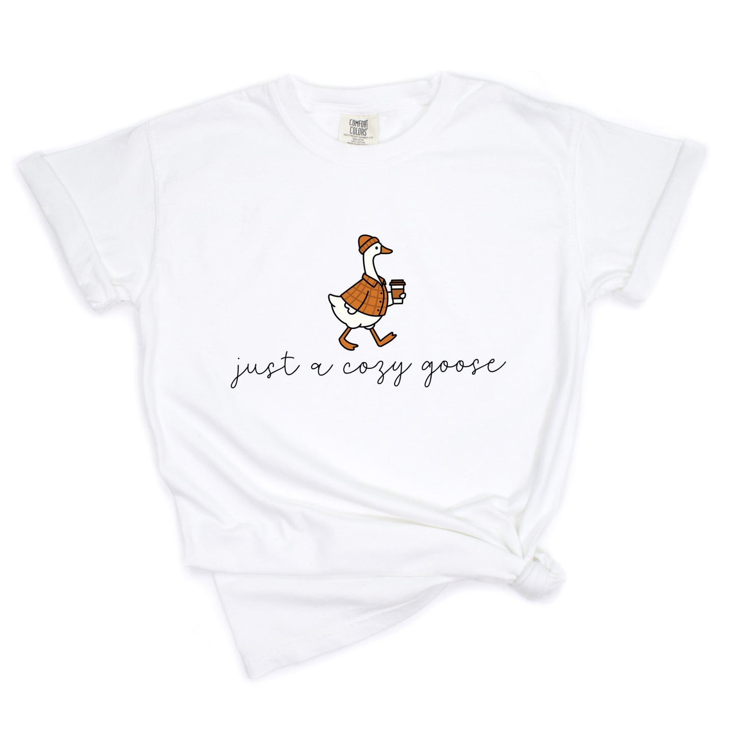 Just A Cozy Goose Plaid - Women's Garment Dyed Graphic T-Shirt