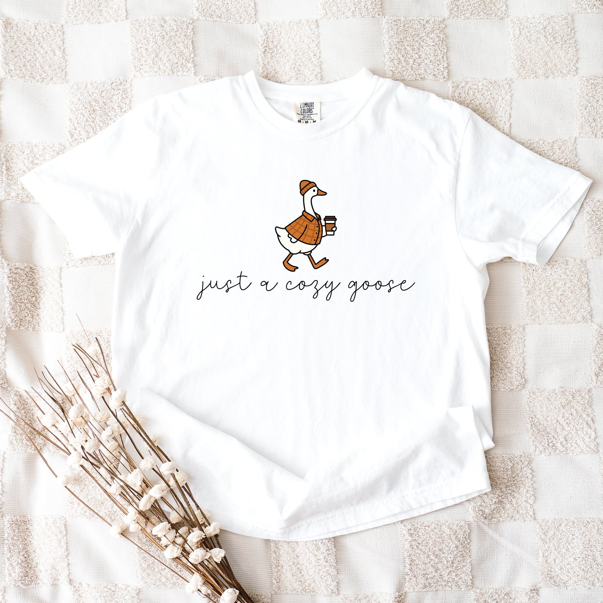 Just A Cozy Goose Plaid - Women's Garment Dyed Graphic T-Shirt