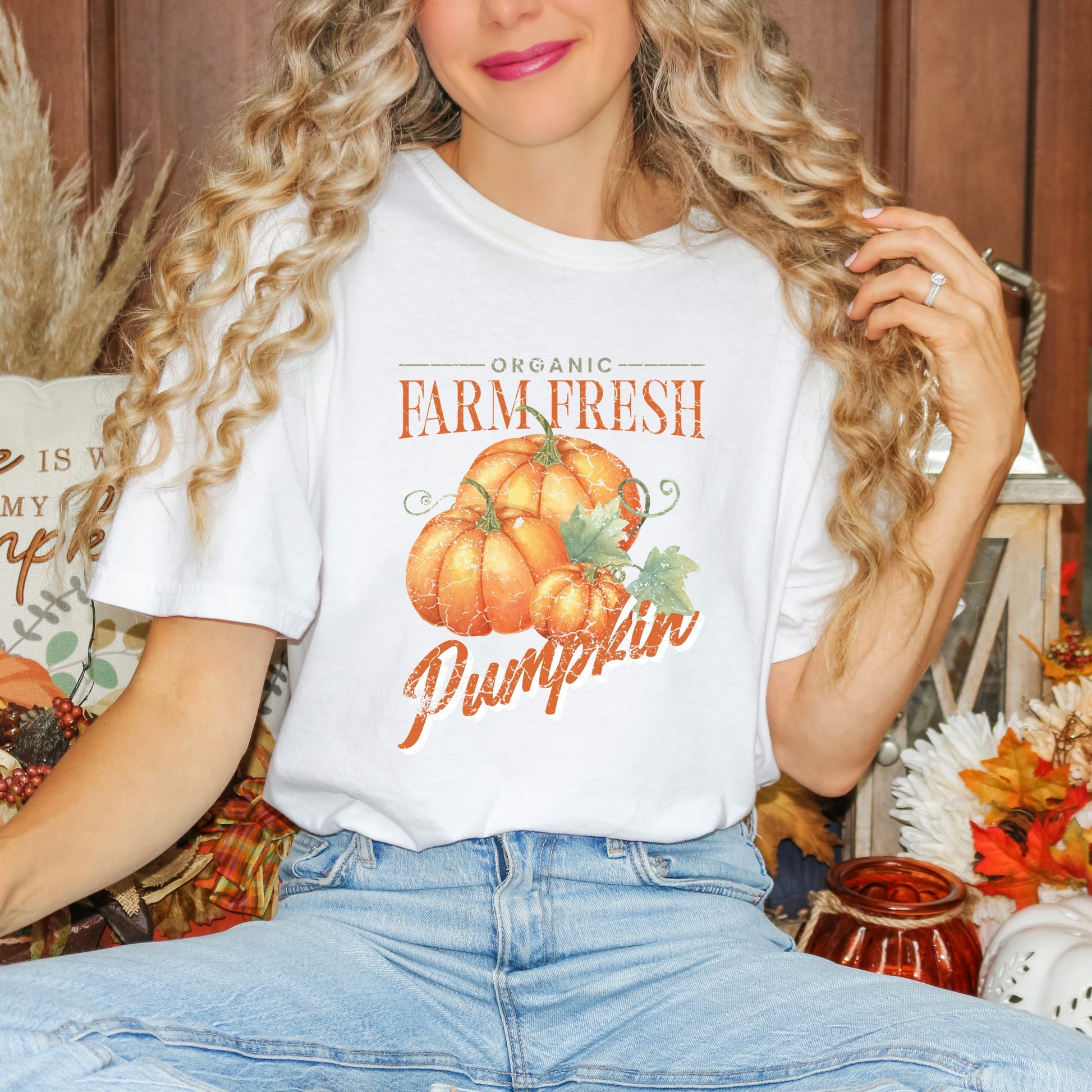 Farm Fresh Pumpkin Watercolor - Women's Garment Dyed Graphic T-Shirt
