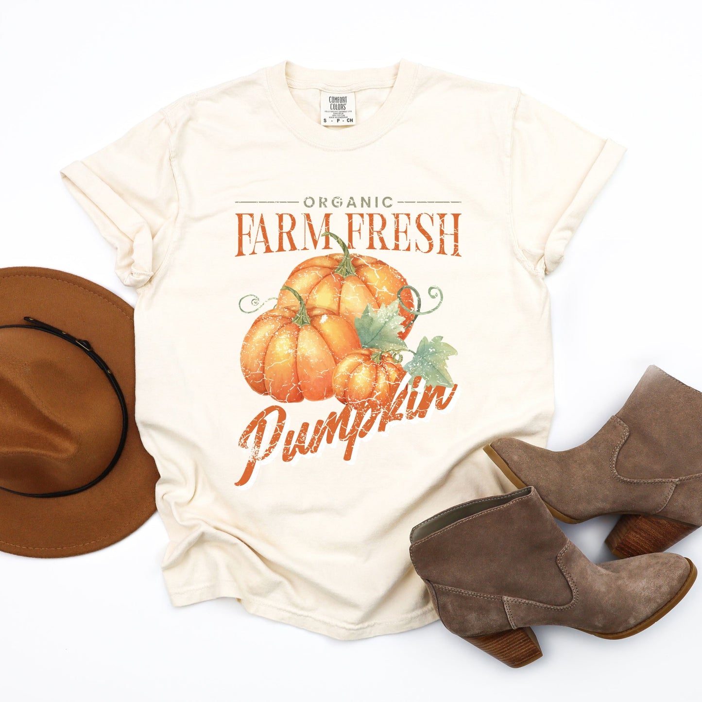 Farm Fresh Pumpkin Watercolor - Women's Garment Dyed Graphic T-Shirt