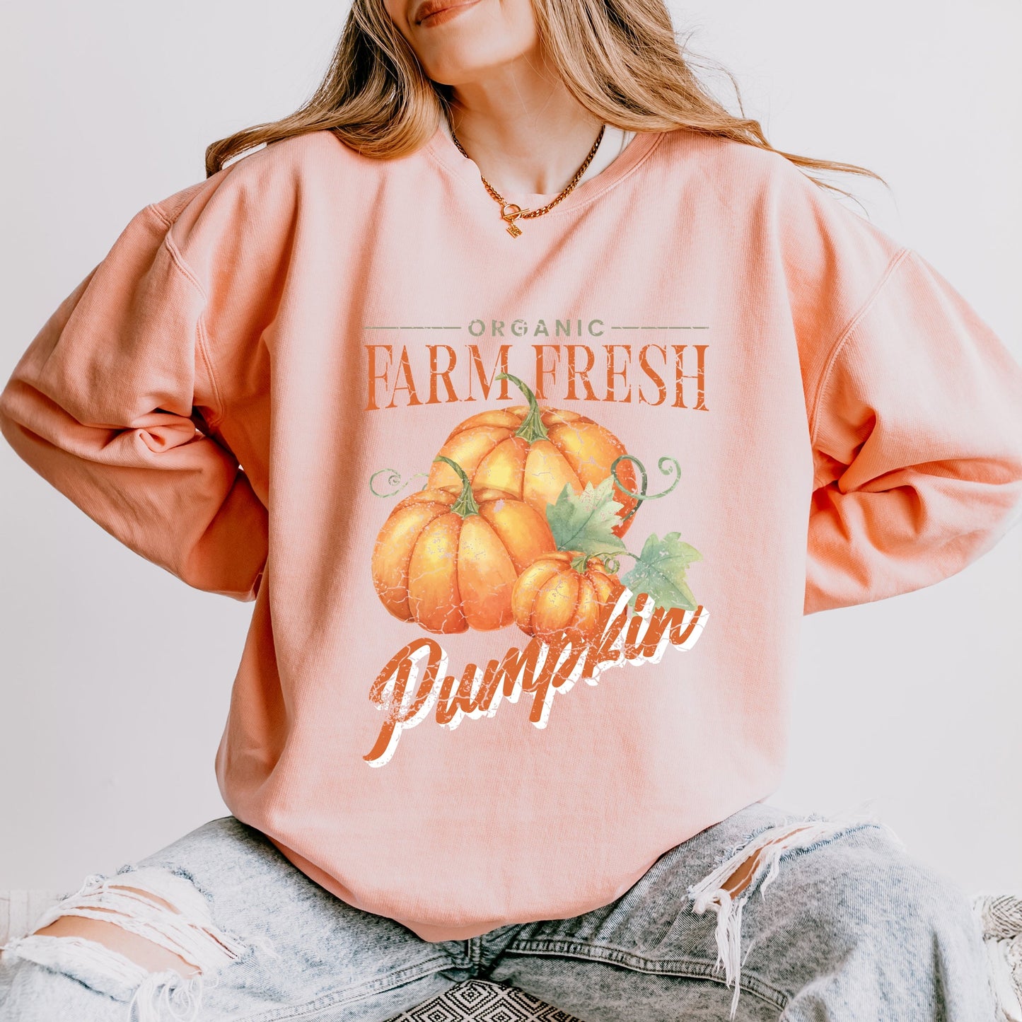 Farm Fresh Pumpkin Watercolor - Women's Lightweight Garment Dyed Sweatshirt