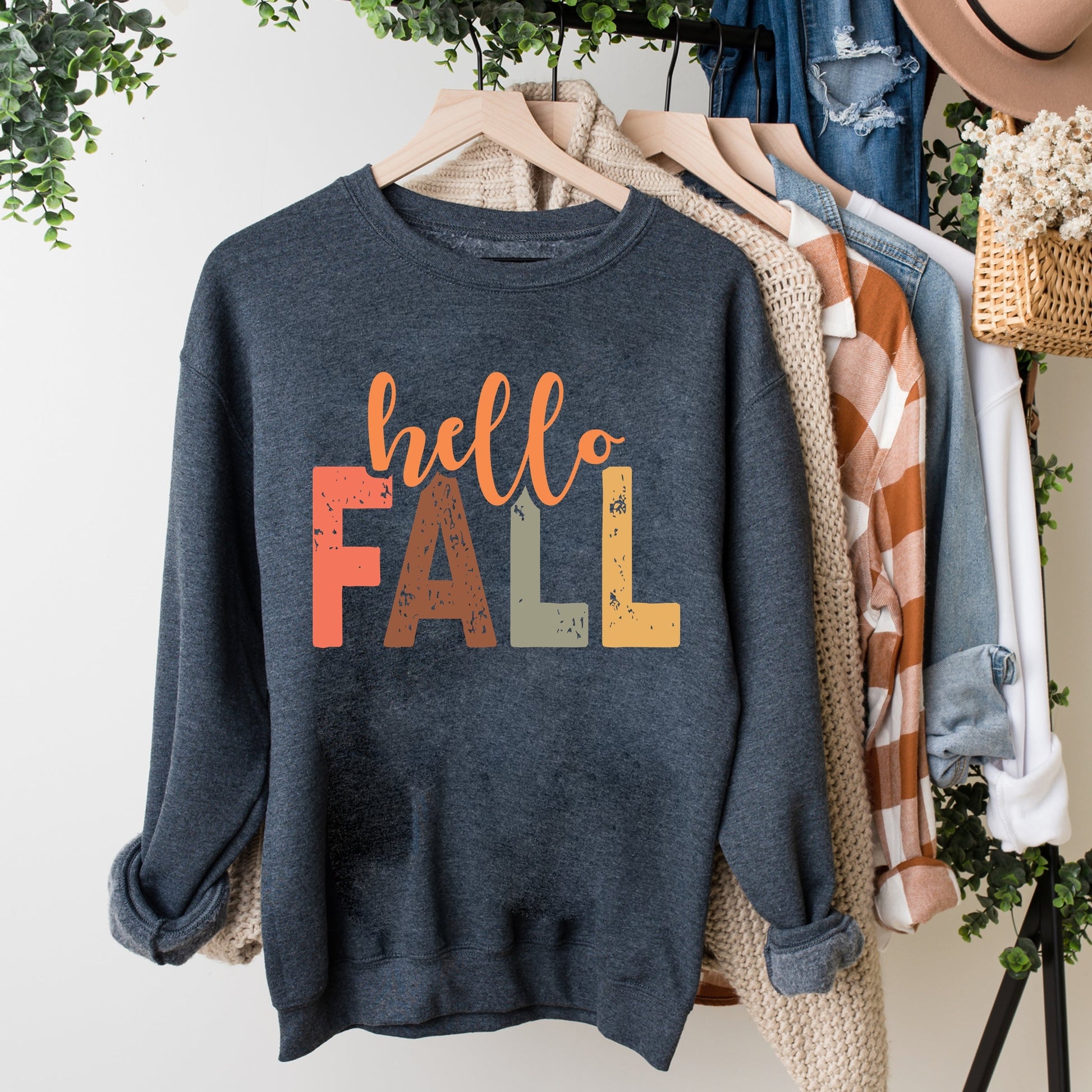 Hello Fall Cursive Block -  Women's Graphic Sweatshirt