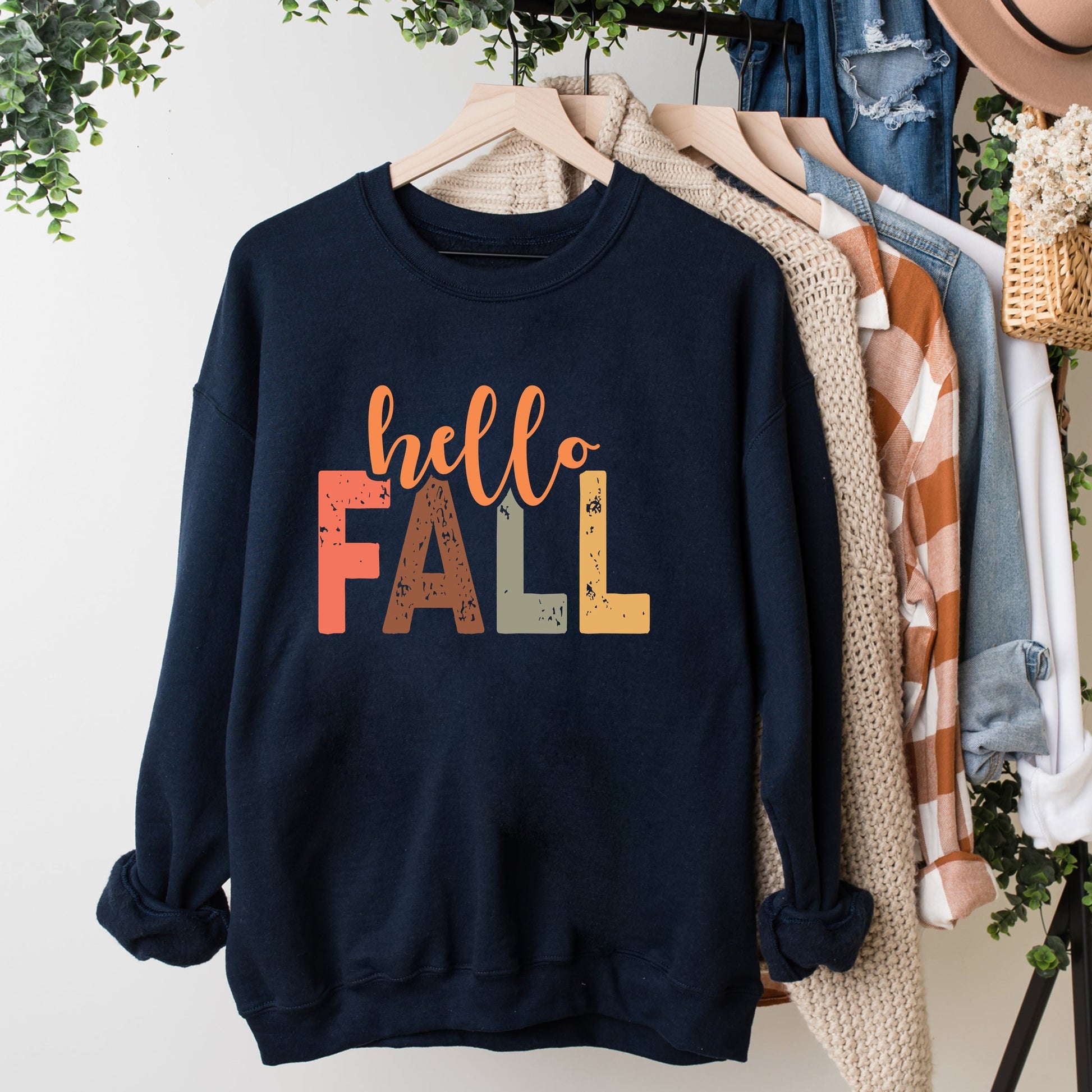 Hello Fall Cursive Block -  Women's Graphic Sweatshirt