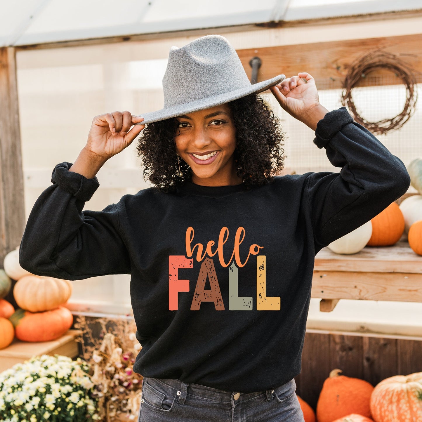 Hello Fall Cursive Block -  Women's Graphic Sweatshirt