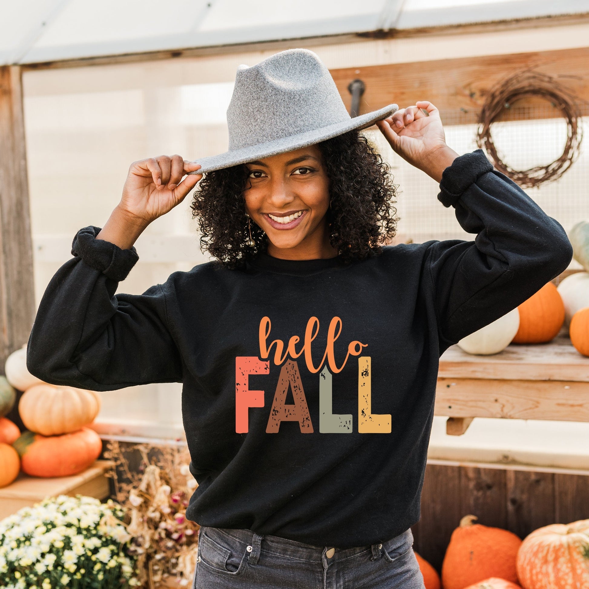 Hello Fall Cursive Block -  Women's Graphic Sweatshirt