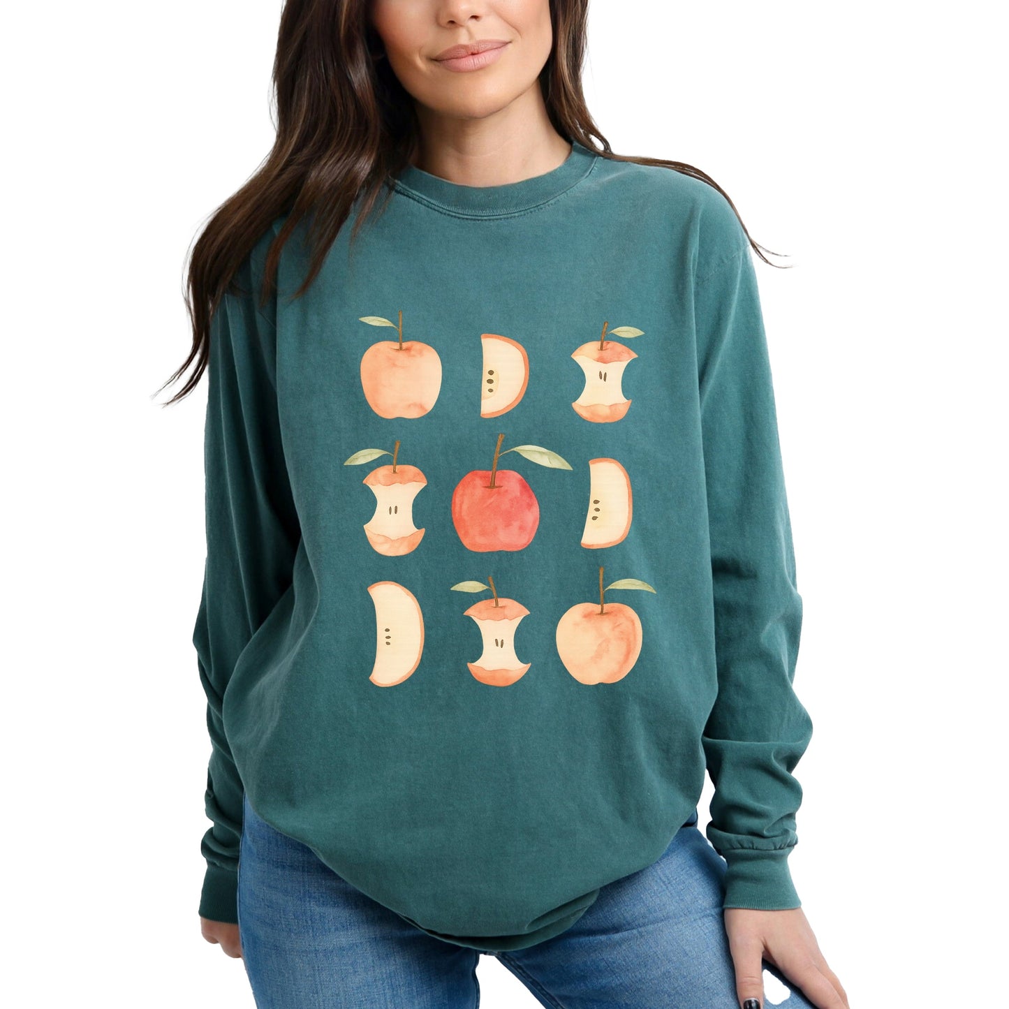 Watercolor Apple Chart - Garment Dyed Long Sleeve