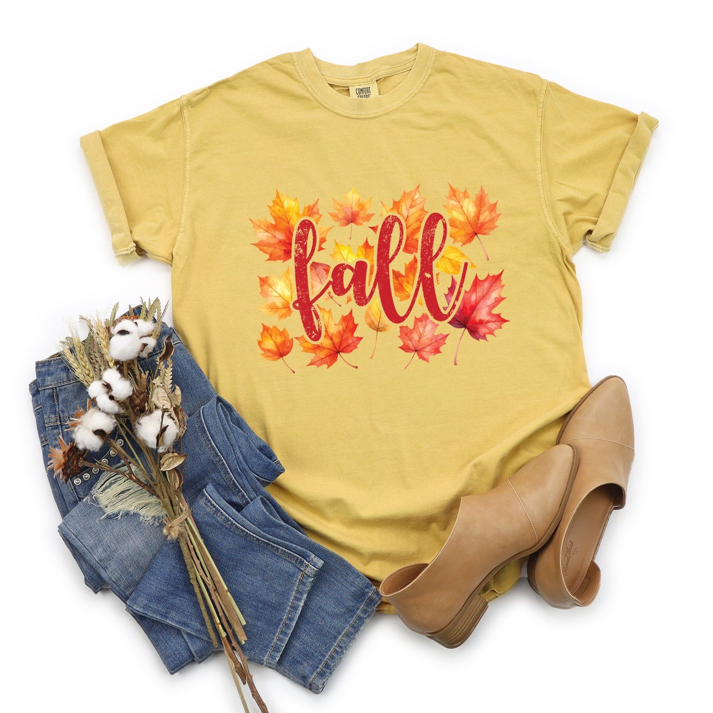 Fall Leaves Watercolor - Women's Garment Dyed Graphic T-Shirt