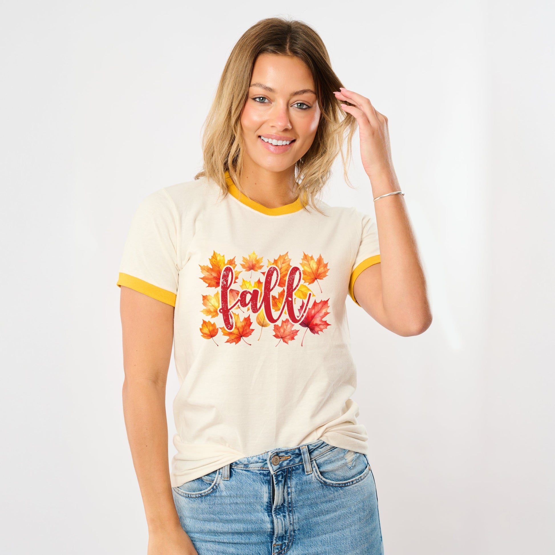 Fall Leaves Watercolor - Women's Ringer Graphic T-Shirt