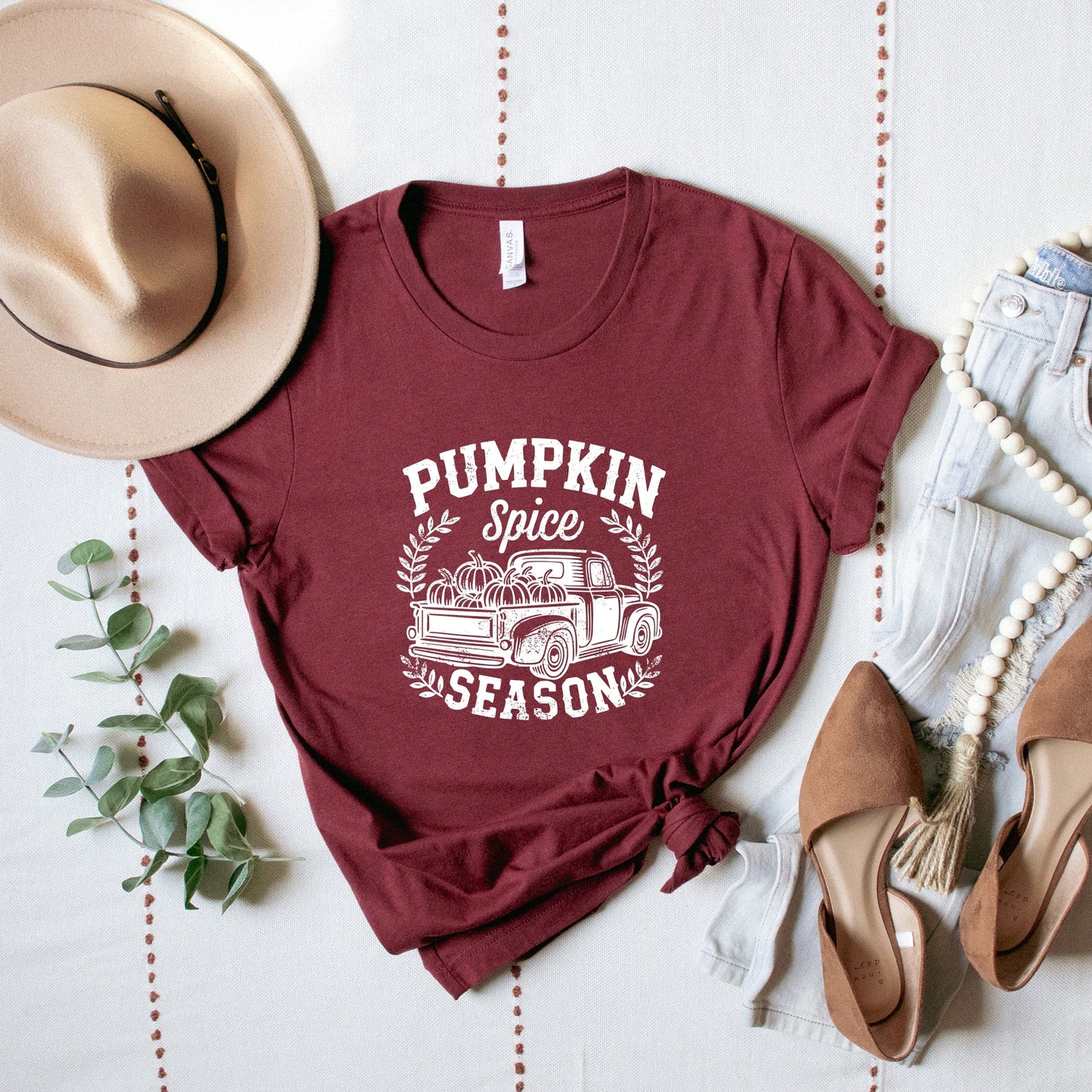 Pumpkin Spice Season Truck Distressed - Short Sleeve Tee
