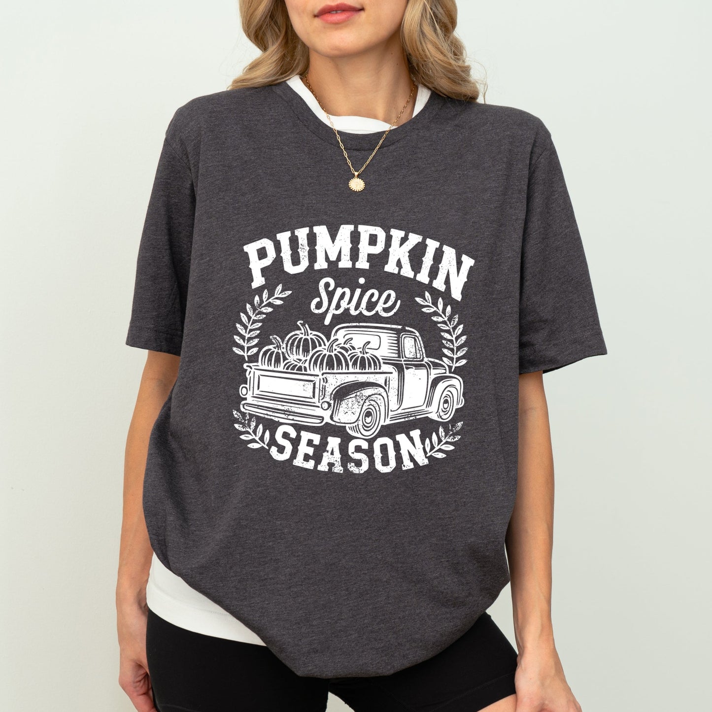 Pumpkin Spice Season Truck Distressed - Short Sleeve Tee