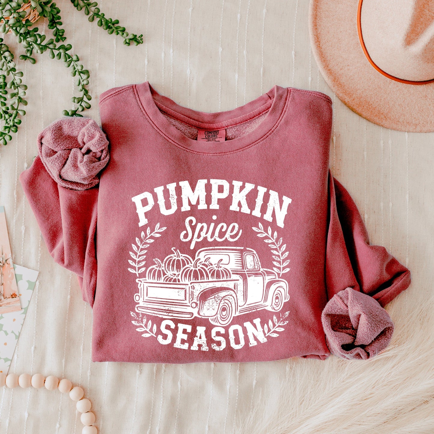 Pumpkin Spice Season Truck Distressed - Lightweight Garment Dyed Sweatshirt