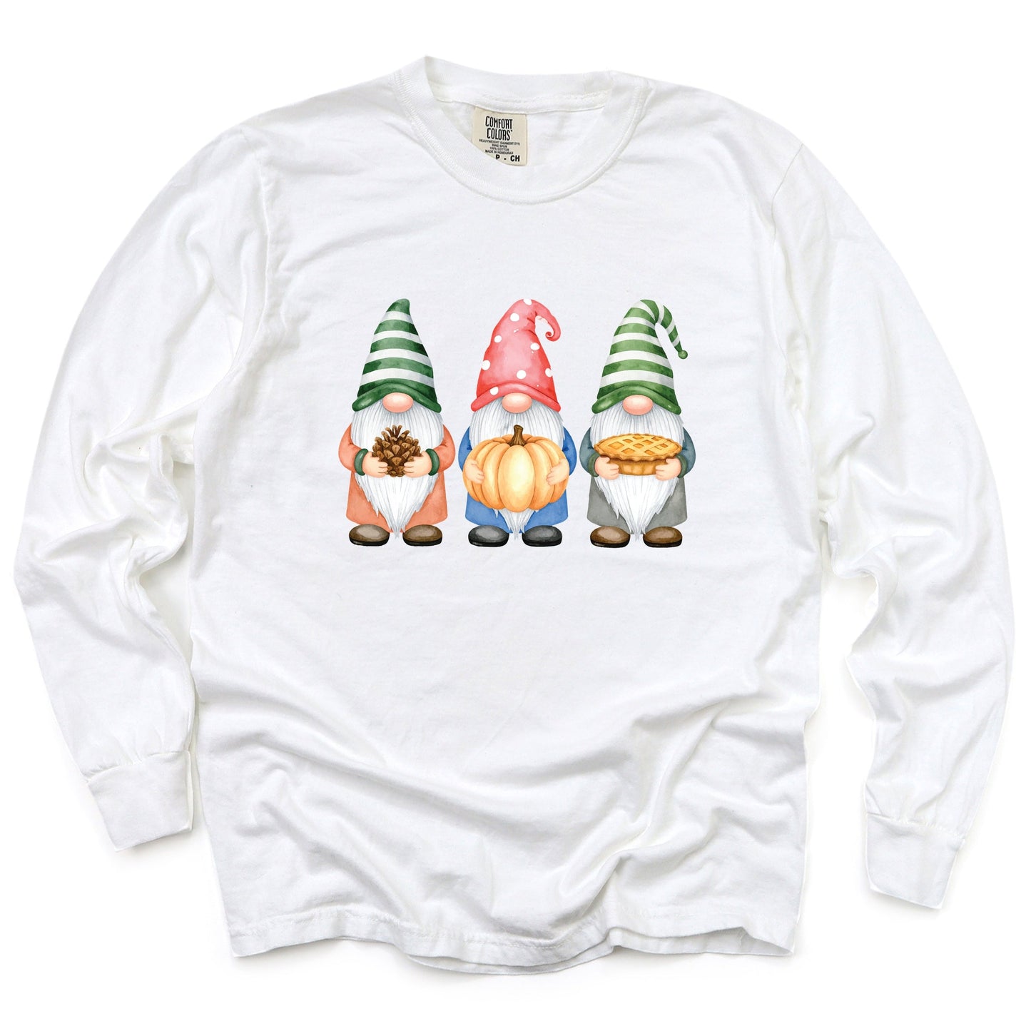 Fall Three Gnomes - Women's Garment Dyed Long Sleeve Graphic T-Shirt