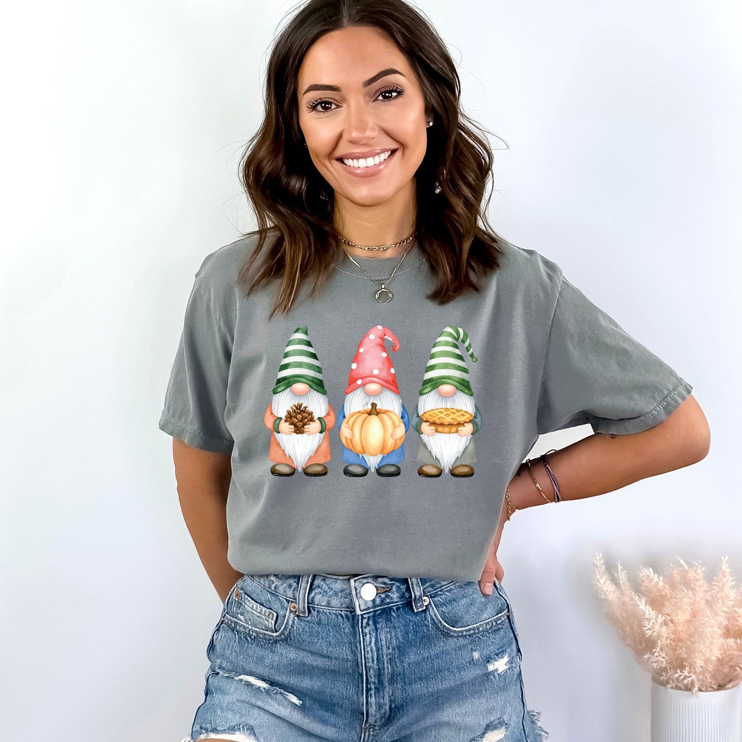 Fall Three Gnomes - Women's Garment Dyed Graphic T-Shirt