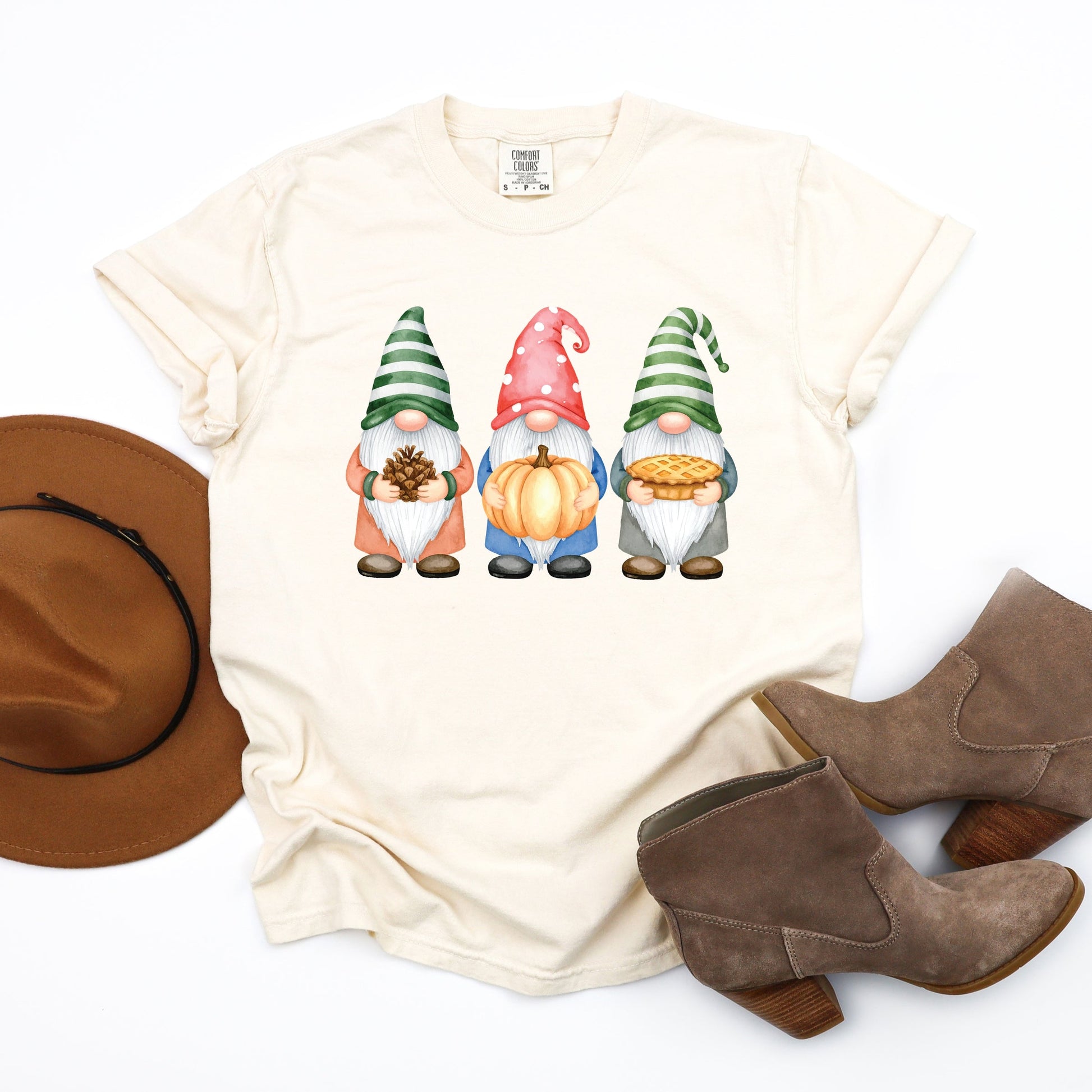 Fall Three Gnomes - Women's Garment Dyed Graphic T-Shirt