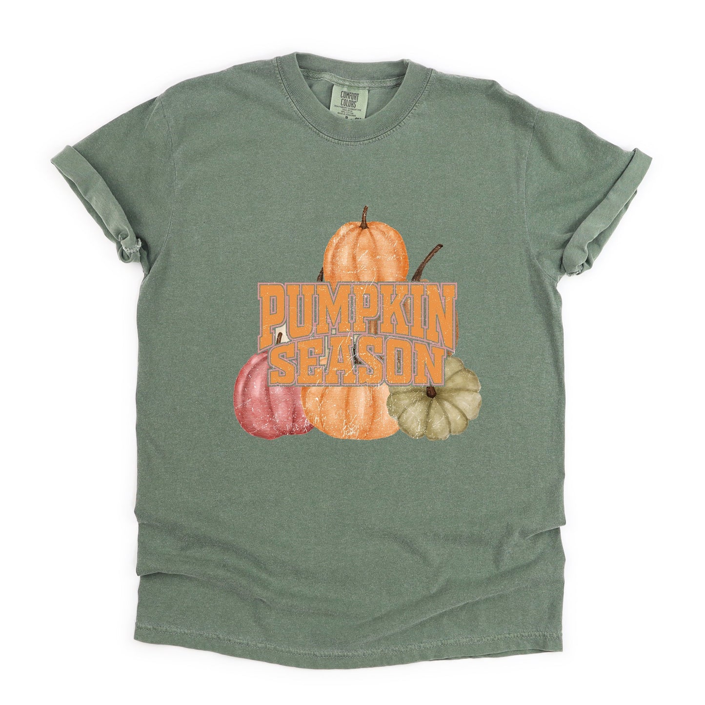 Pumpkin Season Stacked Distressed - Women's Garment Dyed Graphic T-Shirt