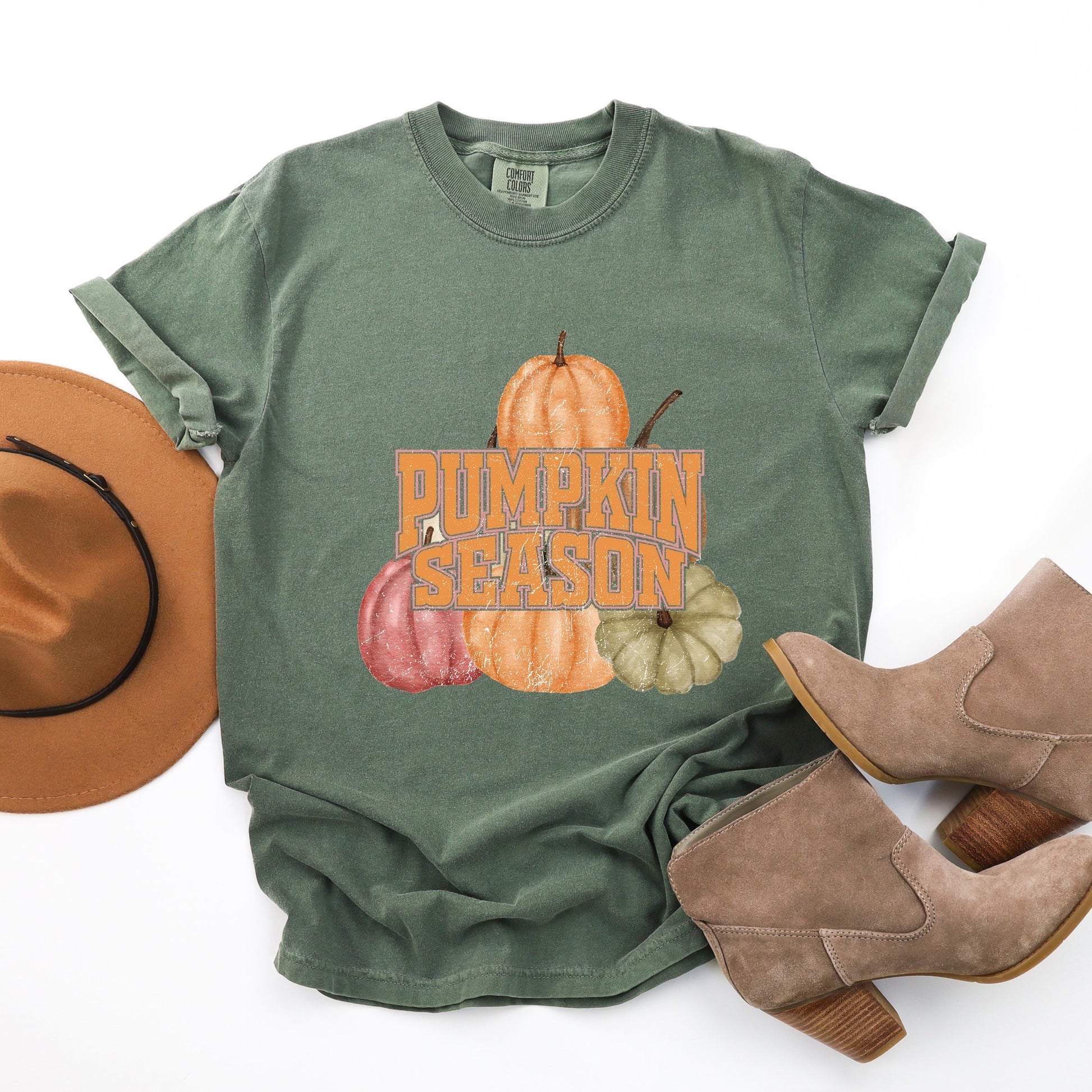 Pumpkin Season Stacked Distressed - Women's Garment Dyed Graphic T-Shirt