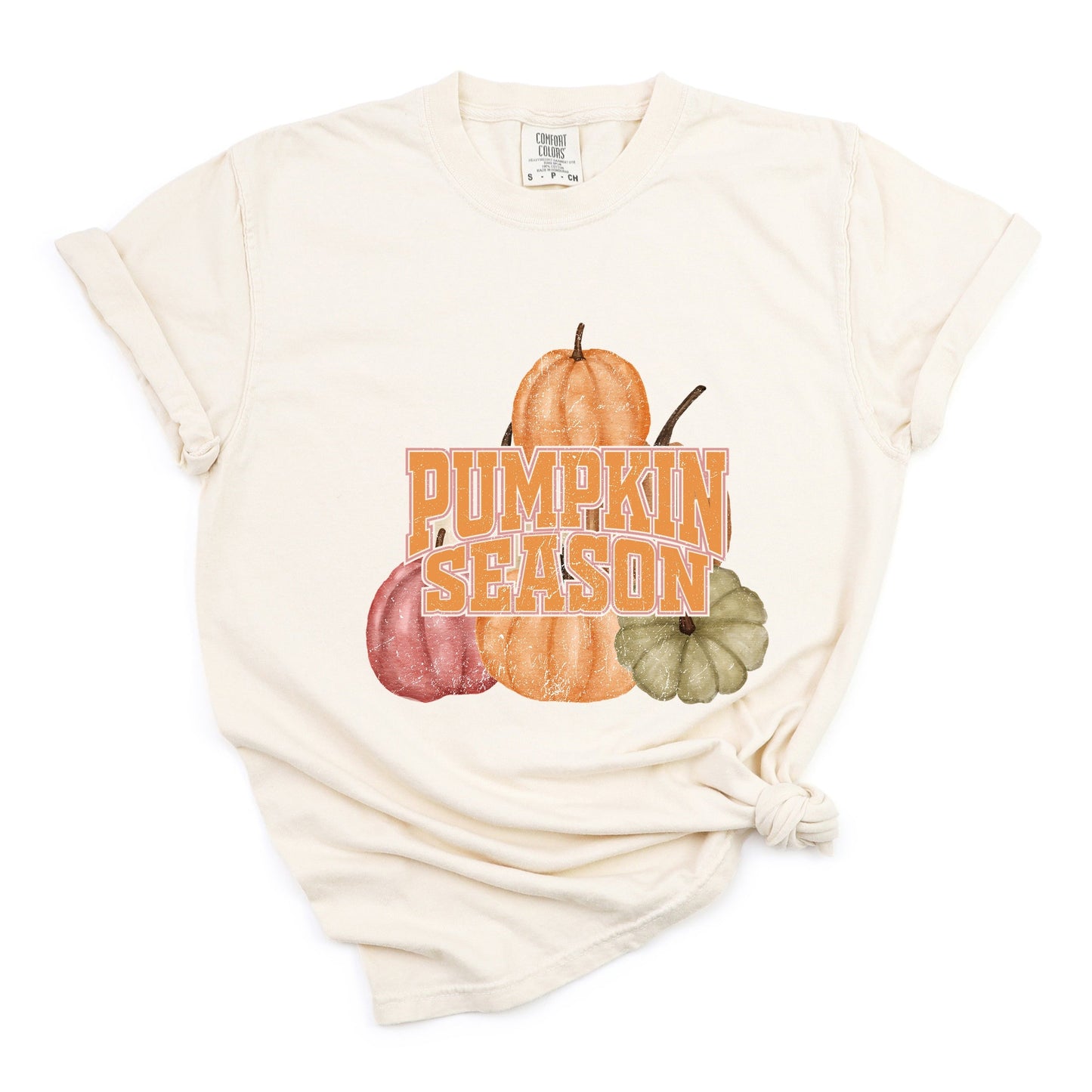 Pumpkin Season Stacked Distressed - Women's Garment Dyed Graphic T-Shirt