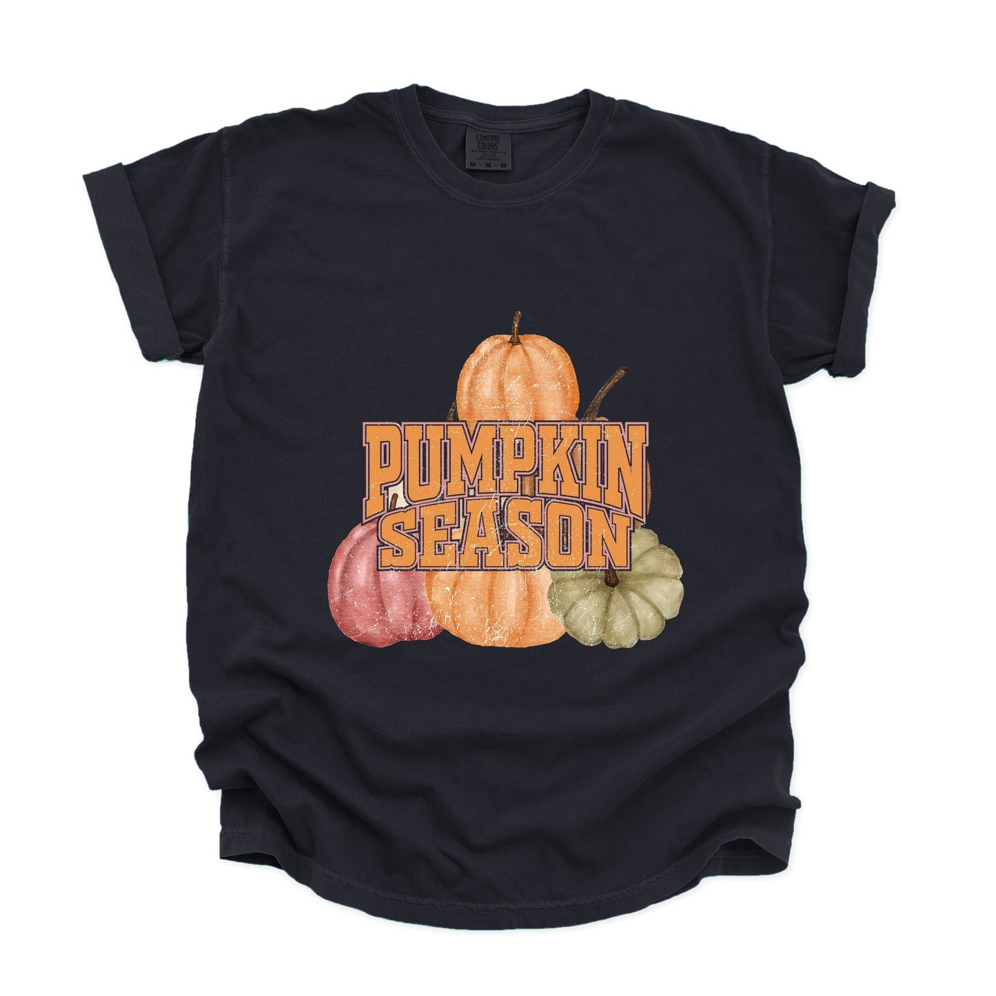 Pumpkin Season Stacked Distressed - Women's Garment Dyed Graphic T-Shirt