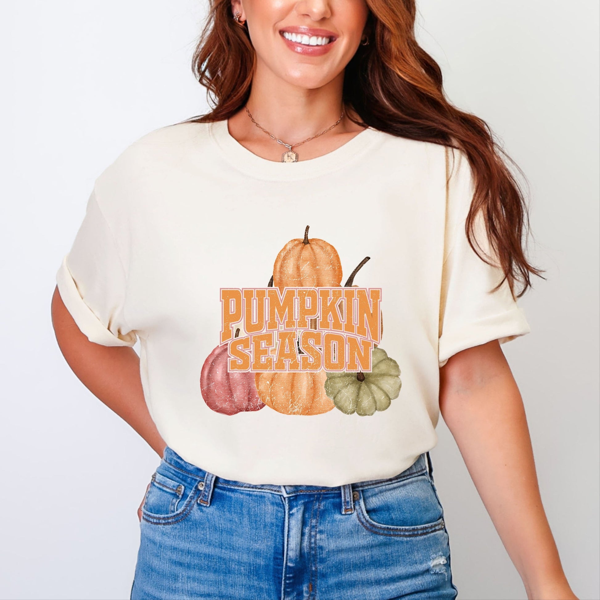 Pumpkin Season Stacked Distressed - Women's Garment Dyed Graphic T-Shirt
