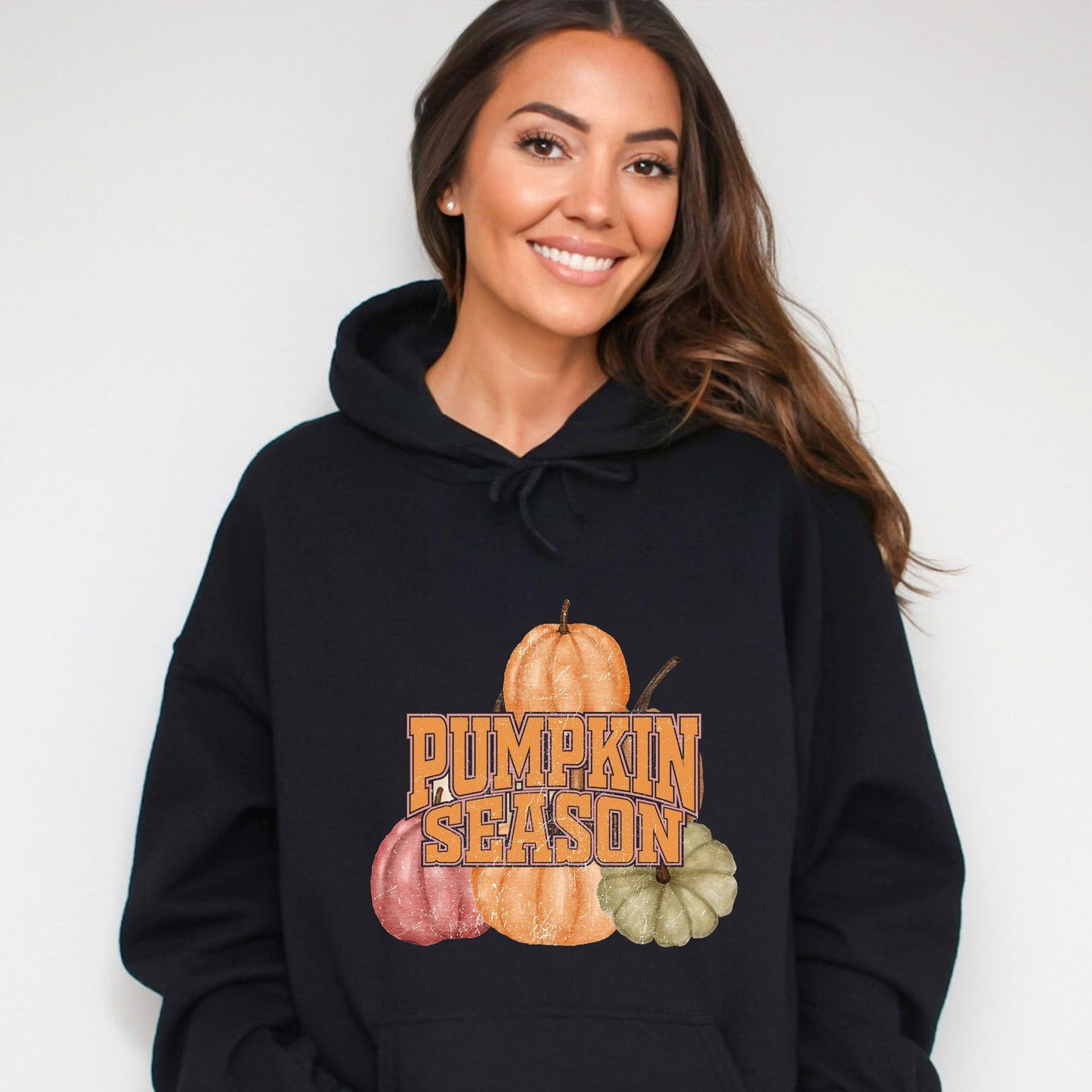 Pumpkin Season Stacked Distressed - Women's Graphic Hoodie
