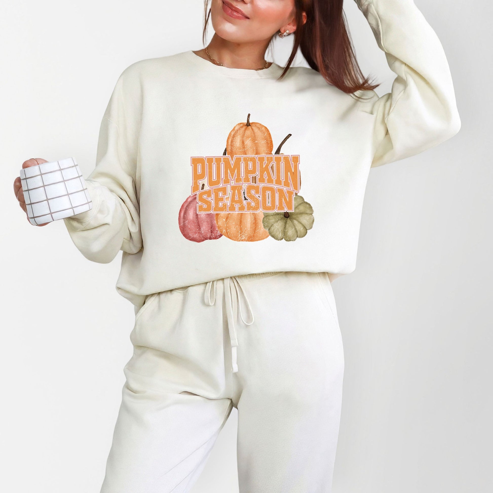 Pumpkin Season Stacked Distressed - Women's Lightweight Garment Dyed Sweatshirt
