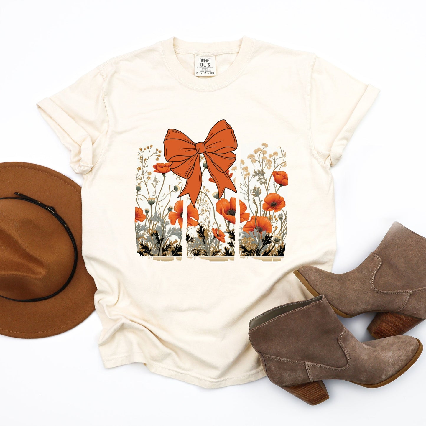 Coquette Fall Floral Orange - Womens Garment Dyed Tee